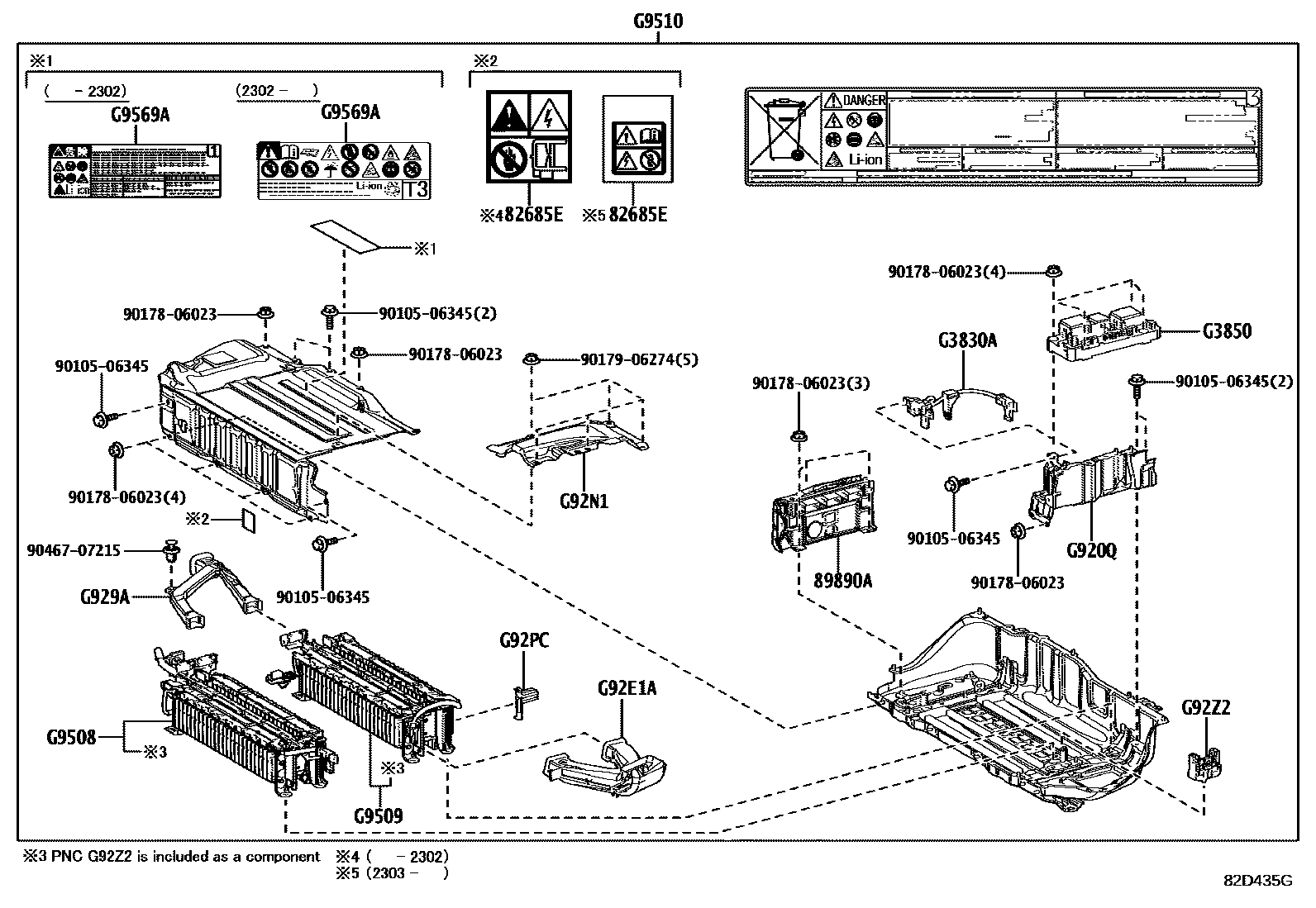 Toyota YARIS 蓄电池和蓄电池电缆 EPC diagram — 82D435G