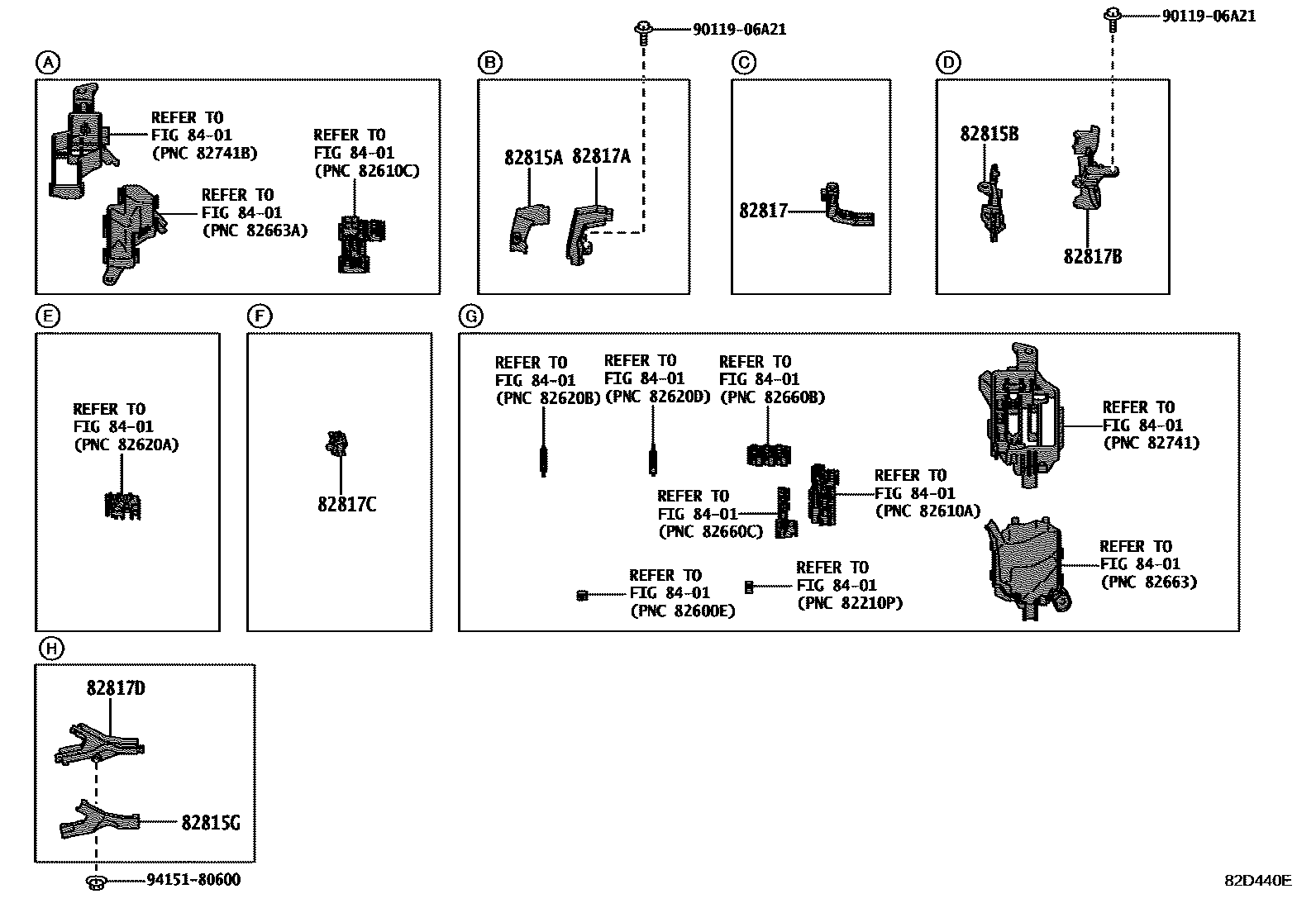 Toyota YARIS 线束和卡夹 EPC diagram — 82D440E