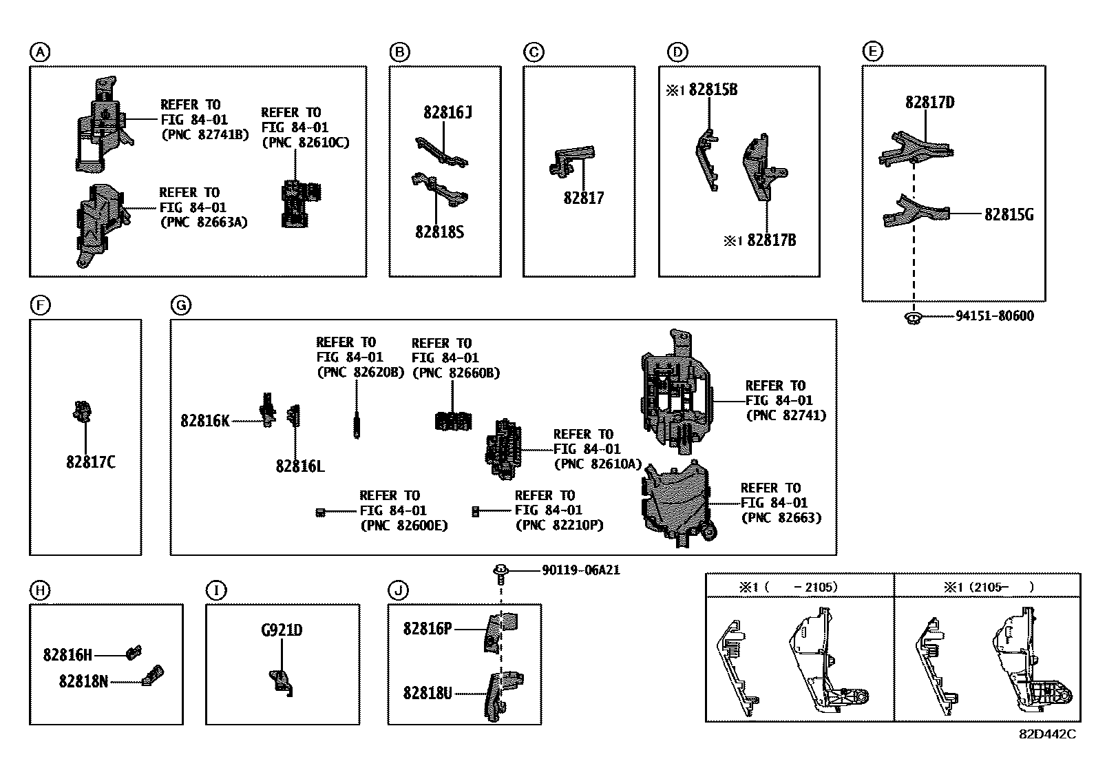 Toyota YARIS 线束和卡夹 EPC diagram — 82D442C