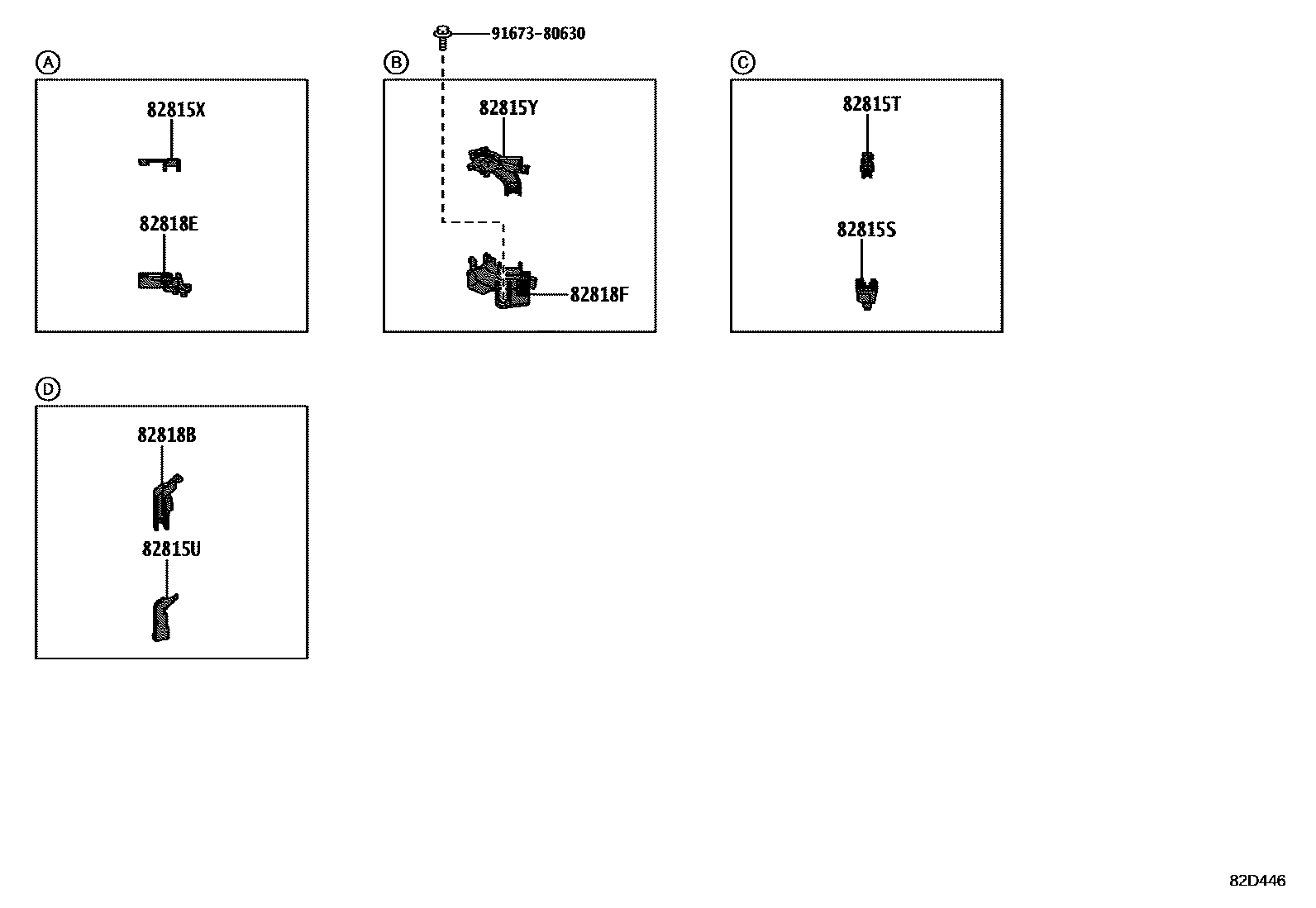Toyota YARIS 线束和卡夹 EPC diagram — 82D446