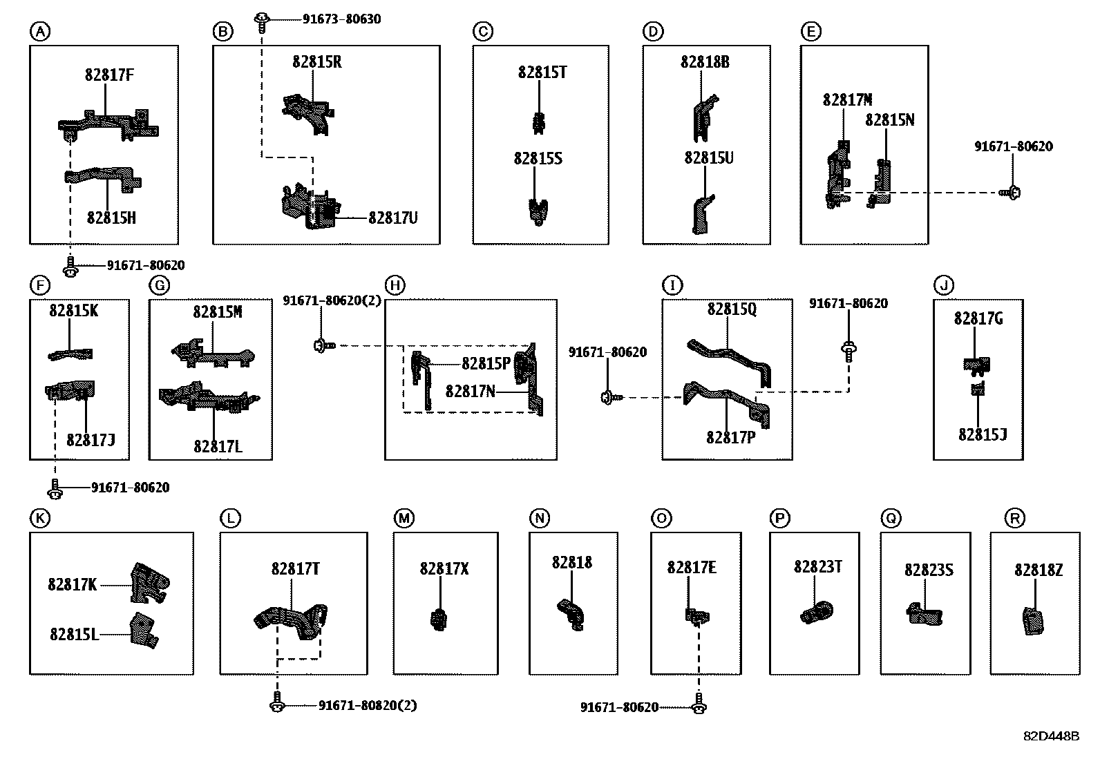 Toyota YARIS 线束和卡夹 EPC diagram — 82D448B