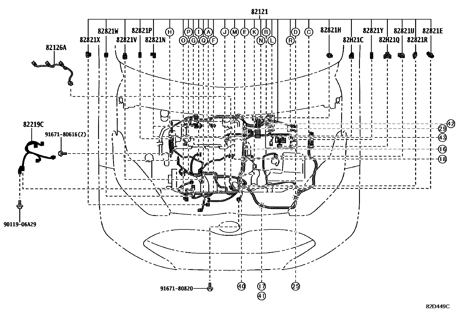 Toyota YARIS 线束和卡夹 EPC diagram — 82D449C