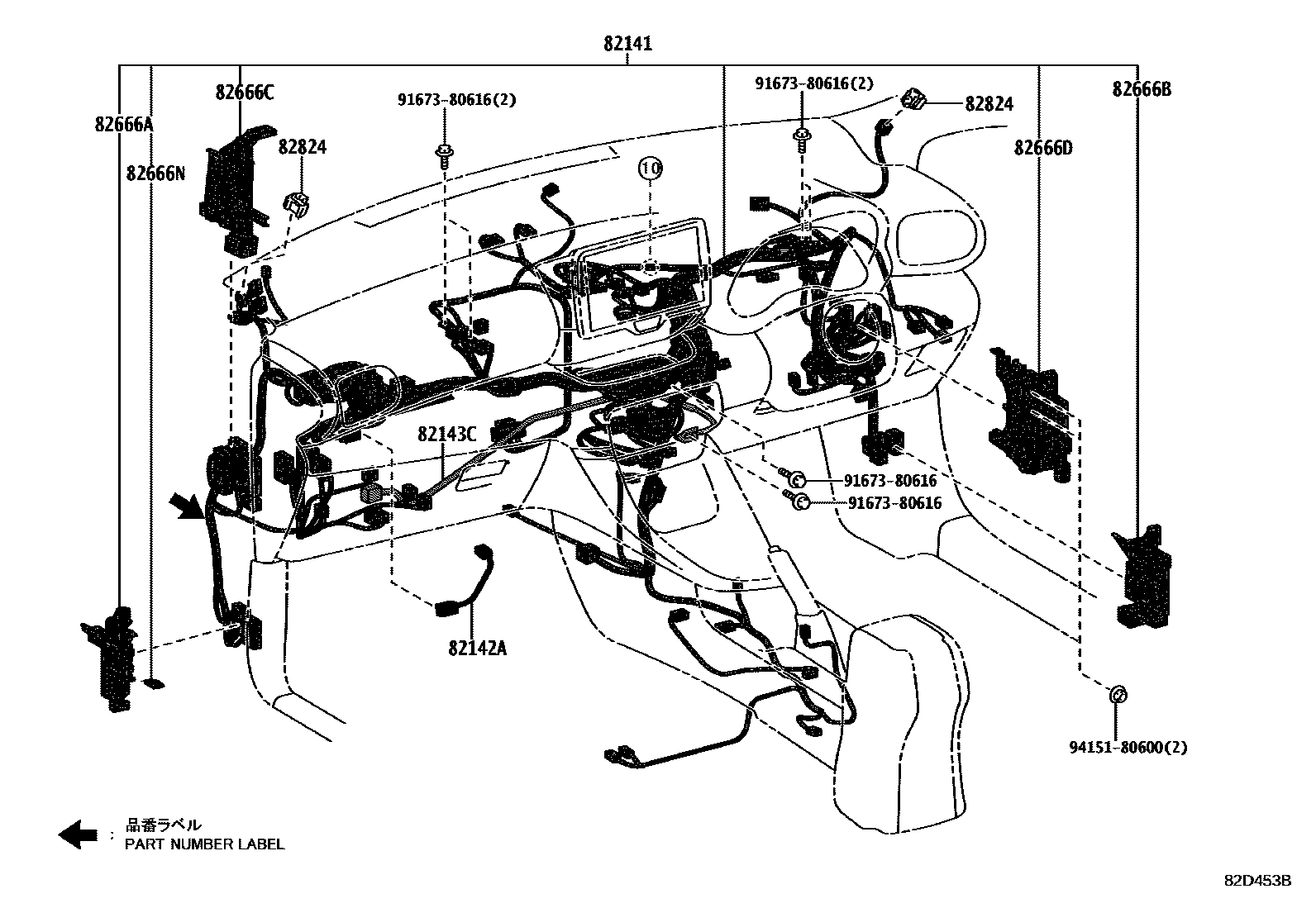 Toyota YARIS 线束和卡夹 EPC diagram — 82D453B