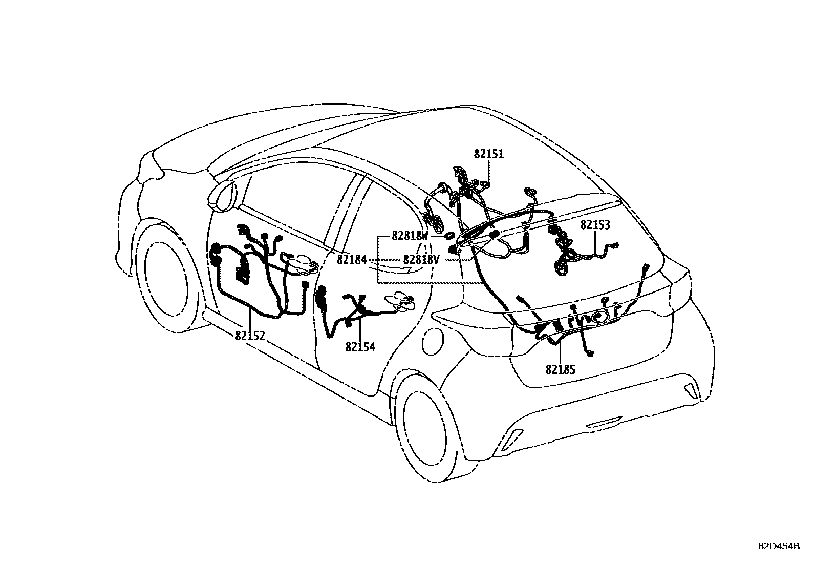 Toyota YARIS 线束和卡夹 EPC diagram — 82D454B