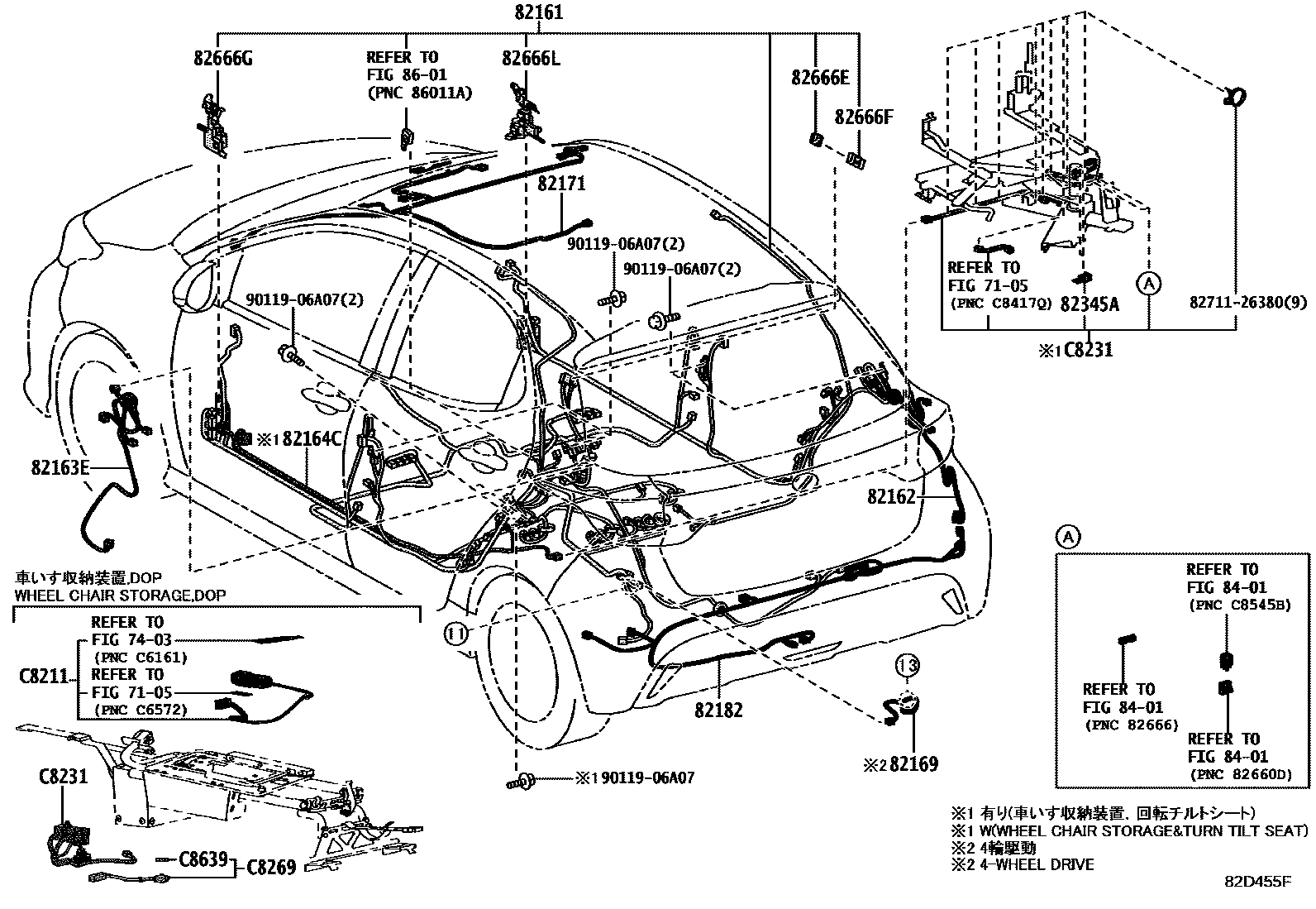 Toyota YARIS 线束和卡夹 EPC diagram — 82D455F