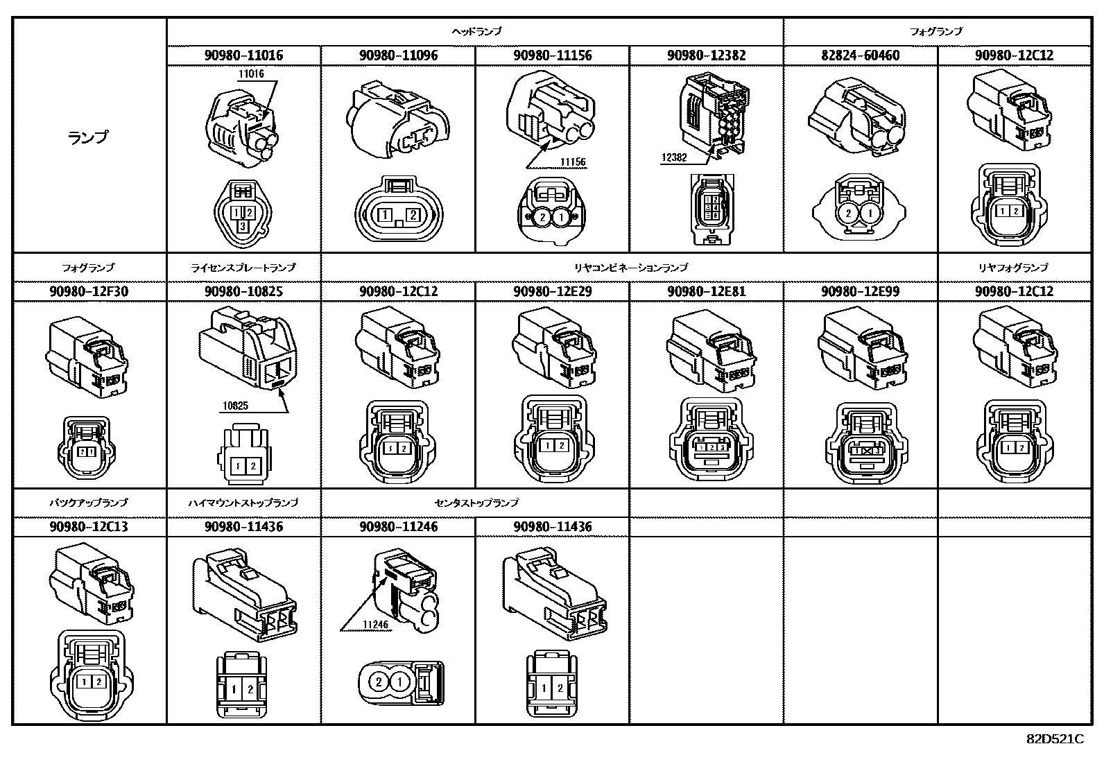 Toyota YARIS 线束和卡夹 EPC diagram — 82D521C