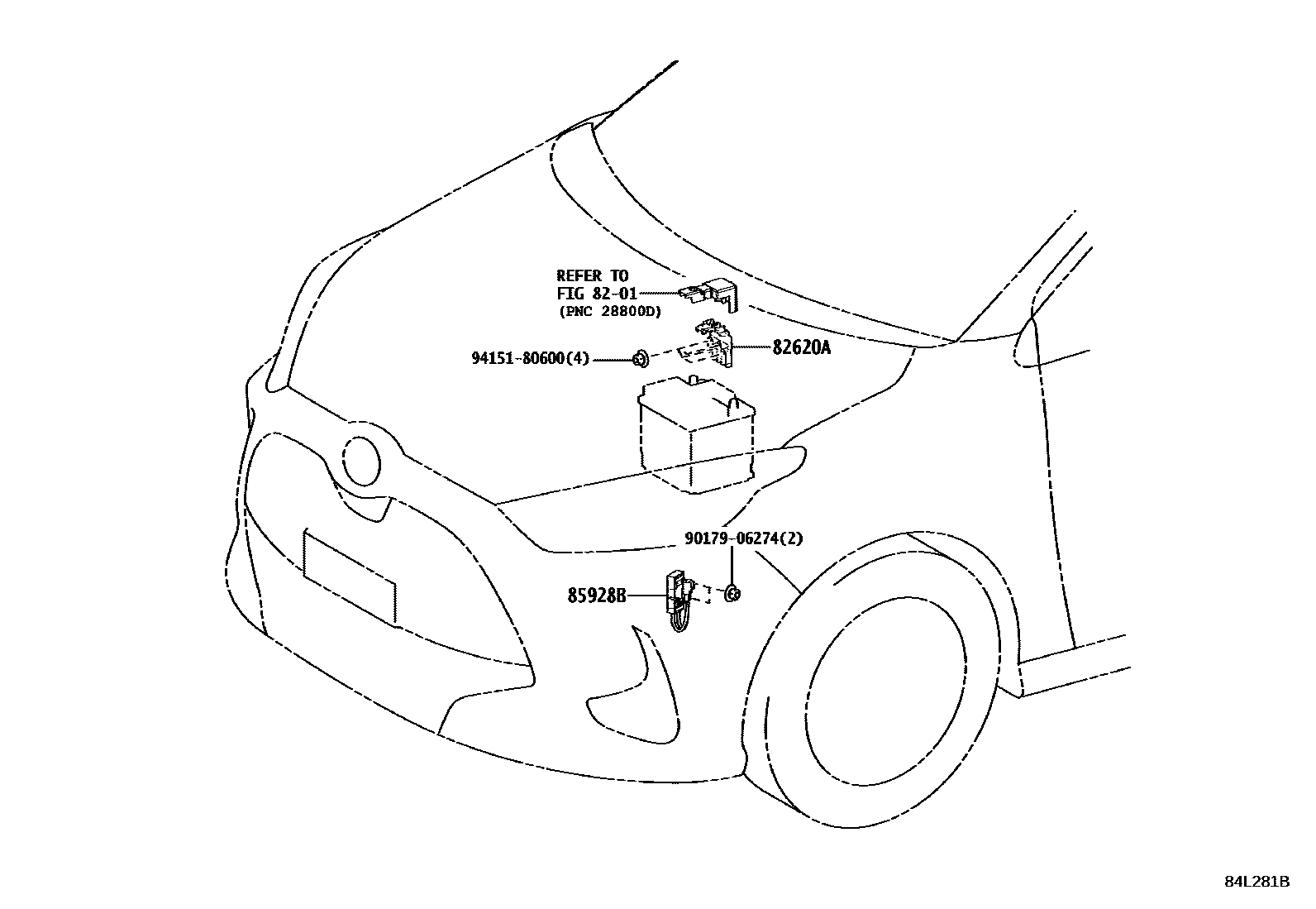 Toyota YARIS 开关和继电器和ECU EPC diagram — 84L281B