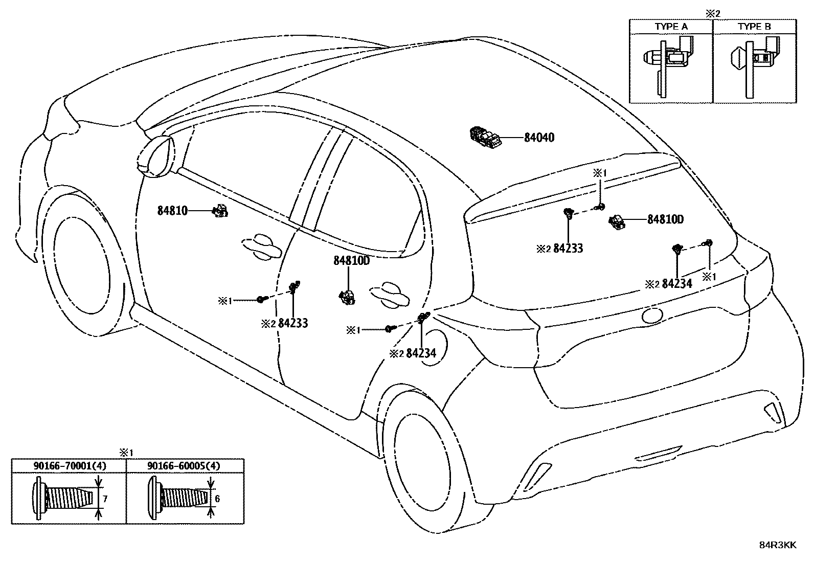 Toyota YARIS 开关和继电器和ECU EPC diagram — 84R3KK