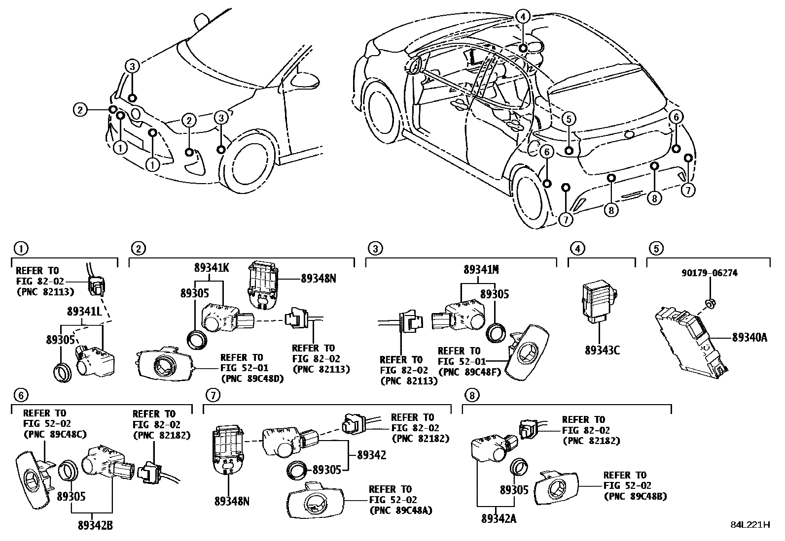 Toyota YARIS 测距雷达和倒车雷达 EPC diagram — 84L221H