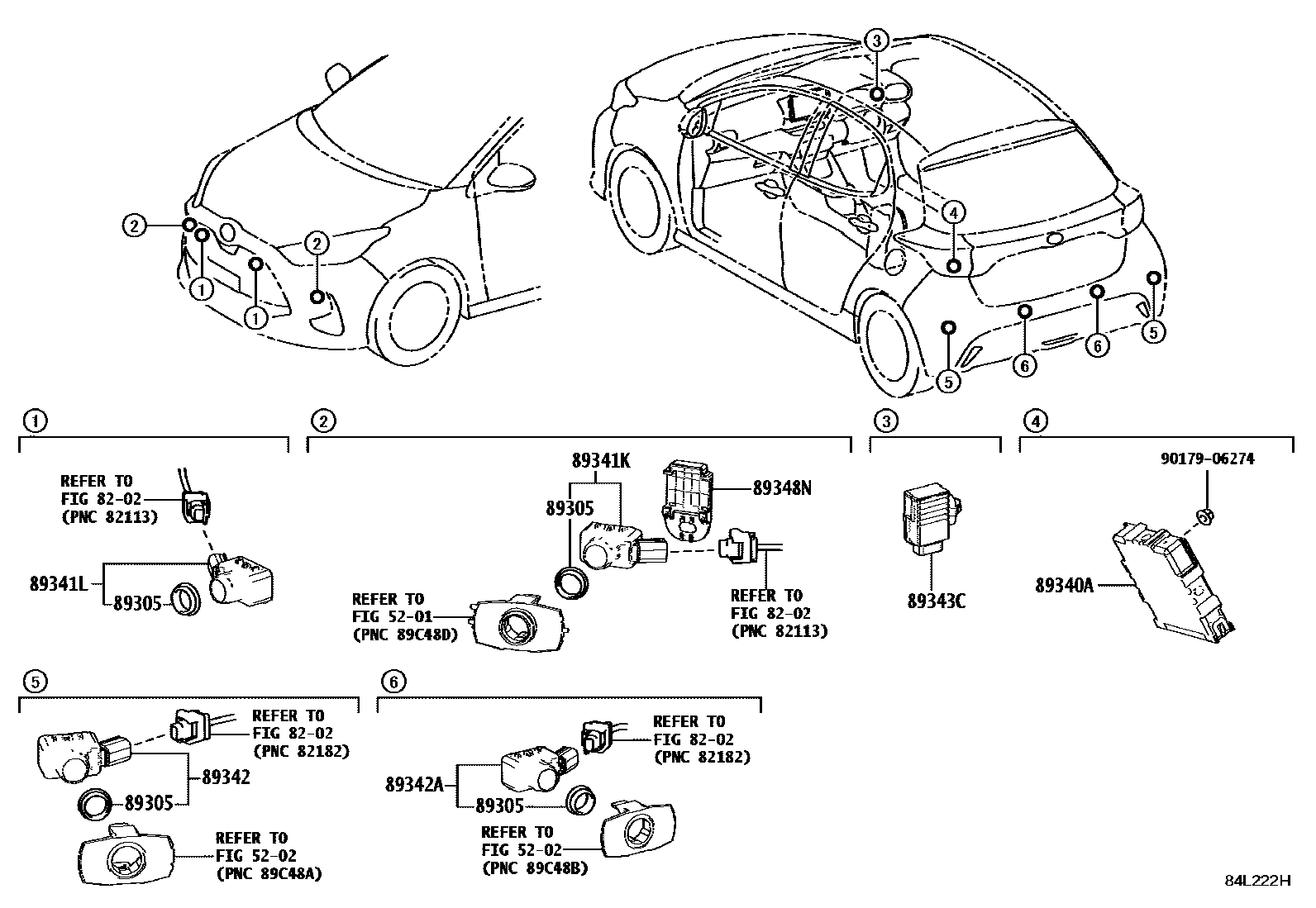 Toyota YARIS 测距雷达和倒车雷达 EPC diagram — 84L222H