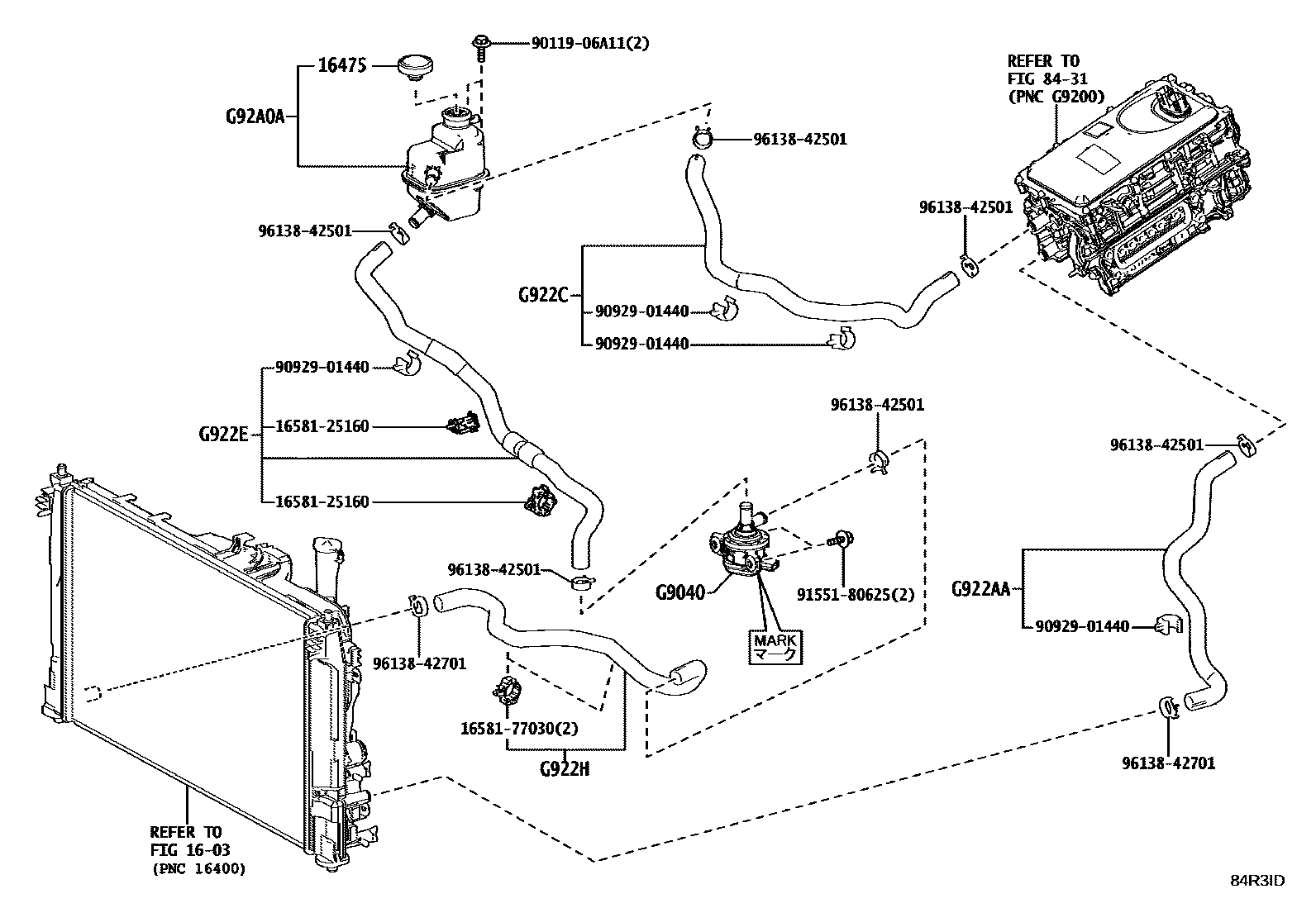 Toyota YARIS 逆变器冷却系统 EPC diagram — 84R3ID