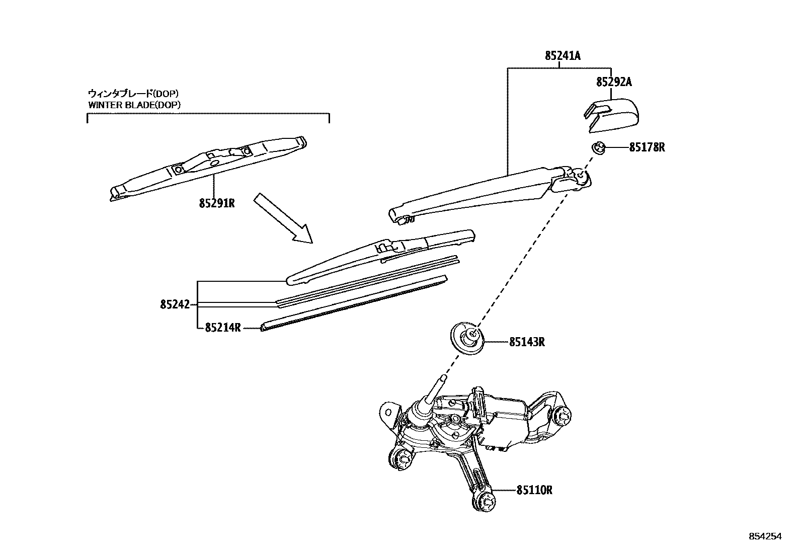 Toyota YARIS 后刮水器 EPC diagram — 854254
