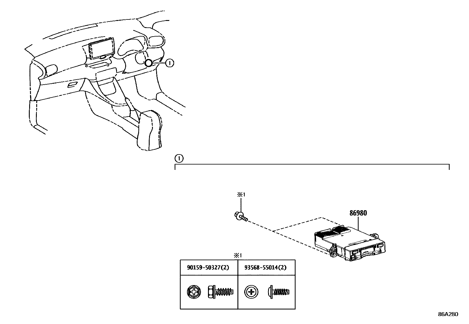 Toyota YARIS 收音机通信和ETC EPC diagram — 86A280