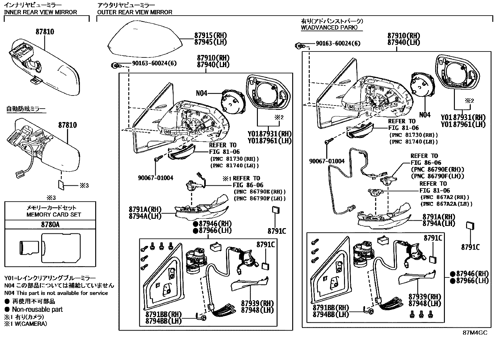 Toyota YARIS 后视镜 EPC diagram — 87M4GC