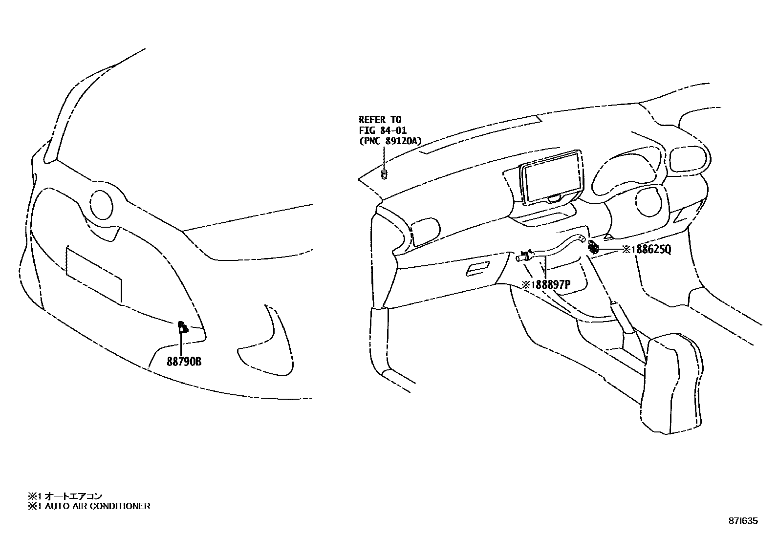 Toyota YARIS 暖风和空调系统 - 控制器和风管 EPC diagram — 87I635