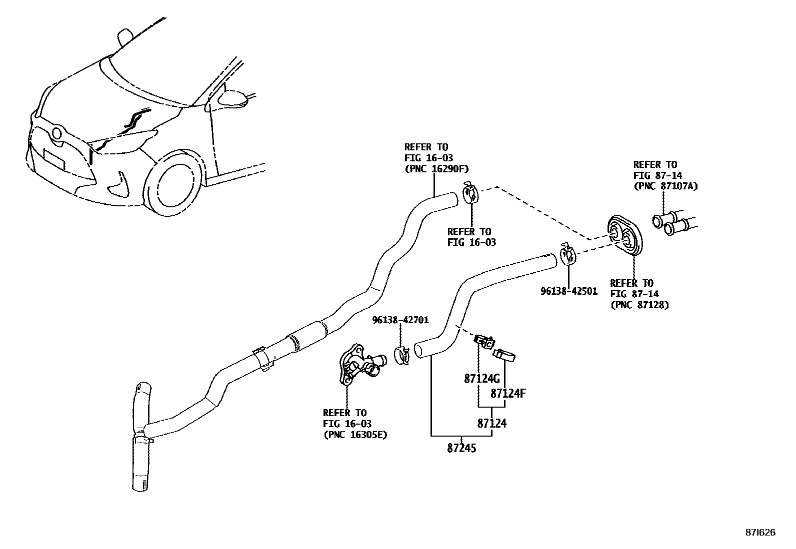 Toyota YARIS 暖风和空调系统 - 水管 EPC diagram — 87I626