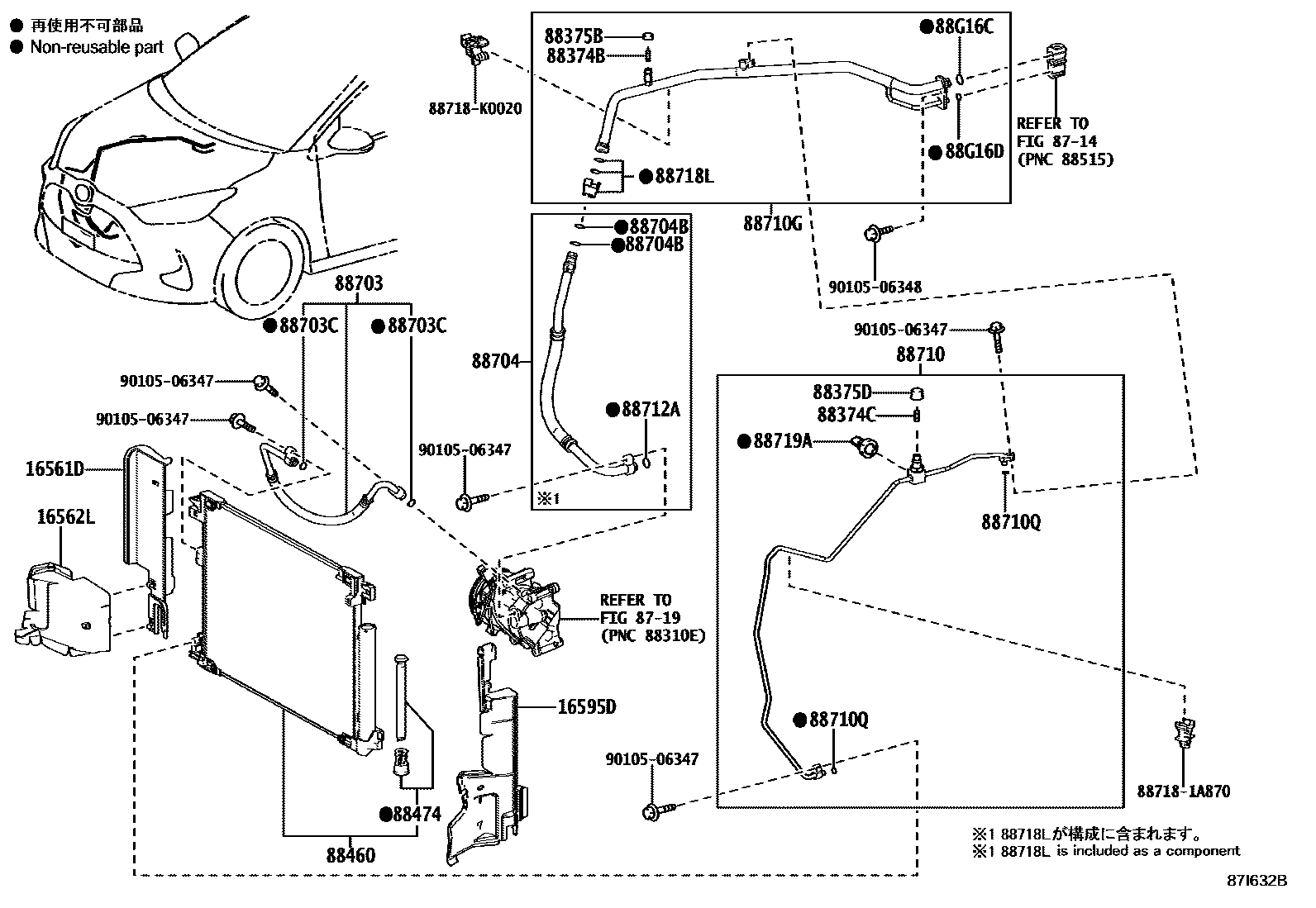 Toyota YARIS Heating & Air Conditioning - Cooler Piping EPC diagram — 87I632B