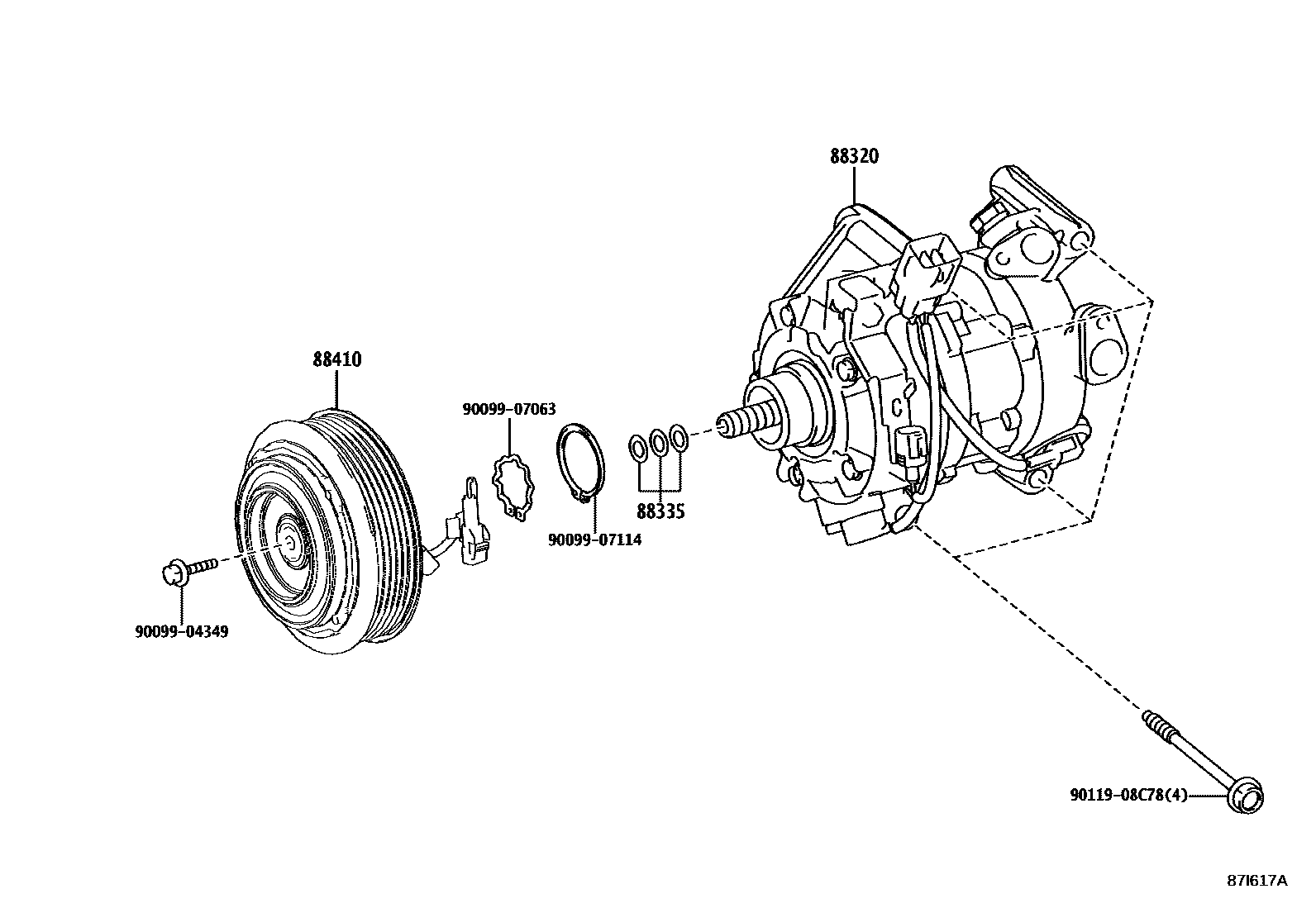 Toyota YARIS Heating & Air Conditioning - Compressor EPC diagram — 87I617A