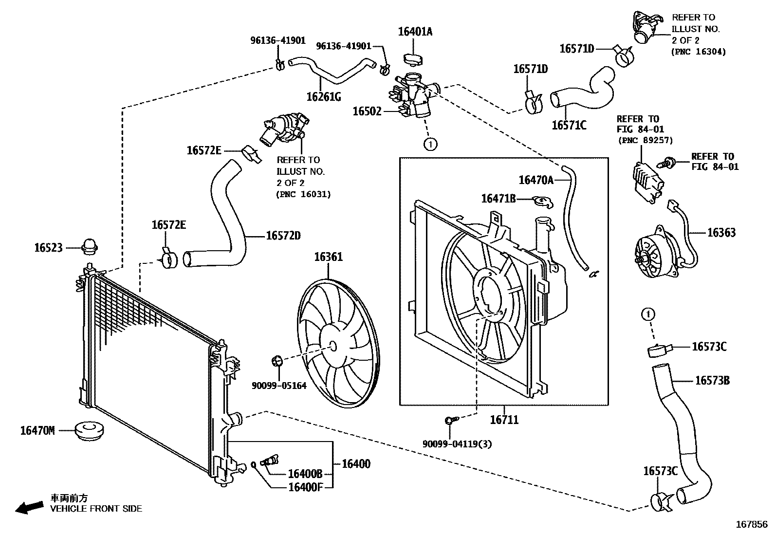 Toyota YARIS RADIATOR & WATER OUTLET EPC diagram — 167856
