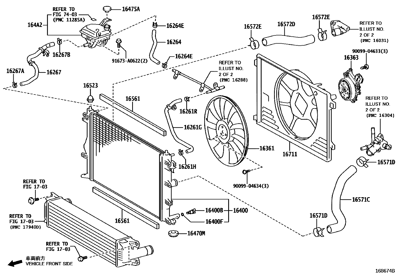 Toyota YARIS RADIATOR & WATER OUTLET EPC diagram — 168674B