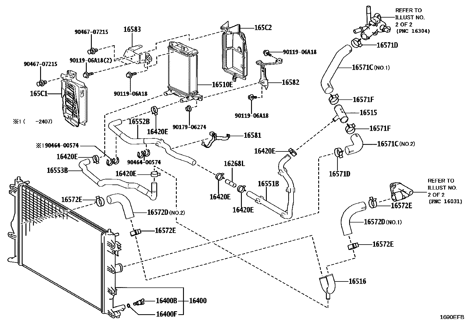 Toyota YARIS RADIATOR & WATER OUTLET EPC diagram — 1690EFB