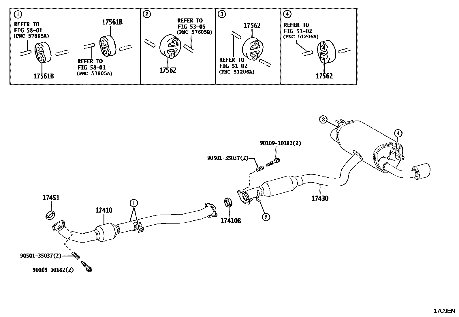 Toyota YARIS Exhaust Pipe EPC diagram — 17C9EN