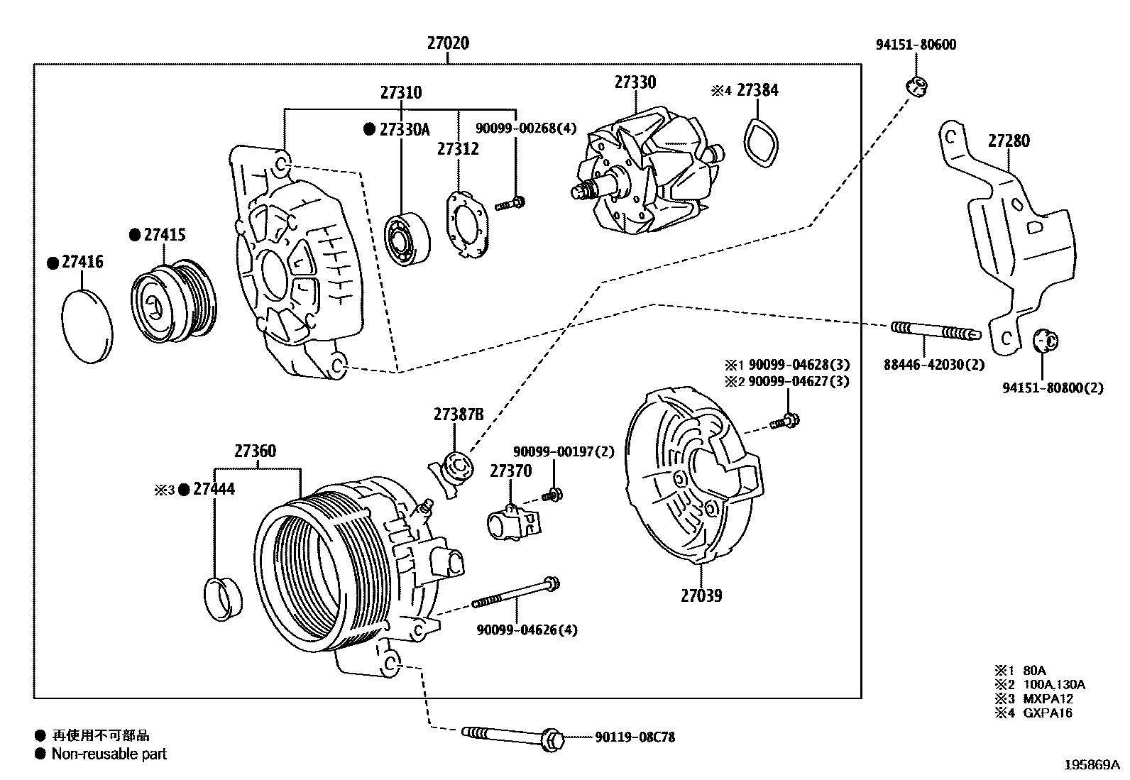 Toyota YARIS Alternator EPC diagram — 195869A