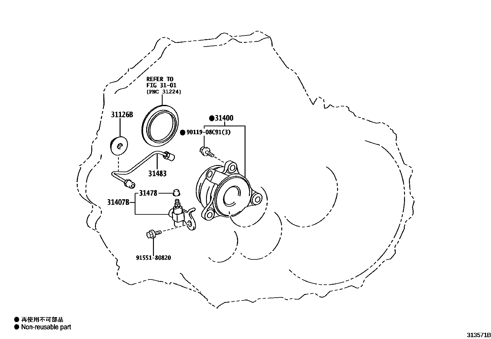 Toyota YARIS 离合器分离缸 EPC diagram — 313571B