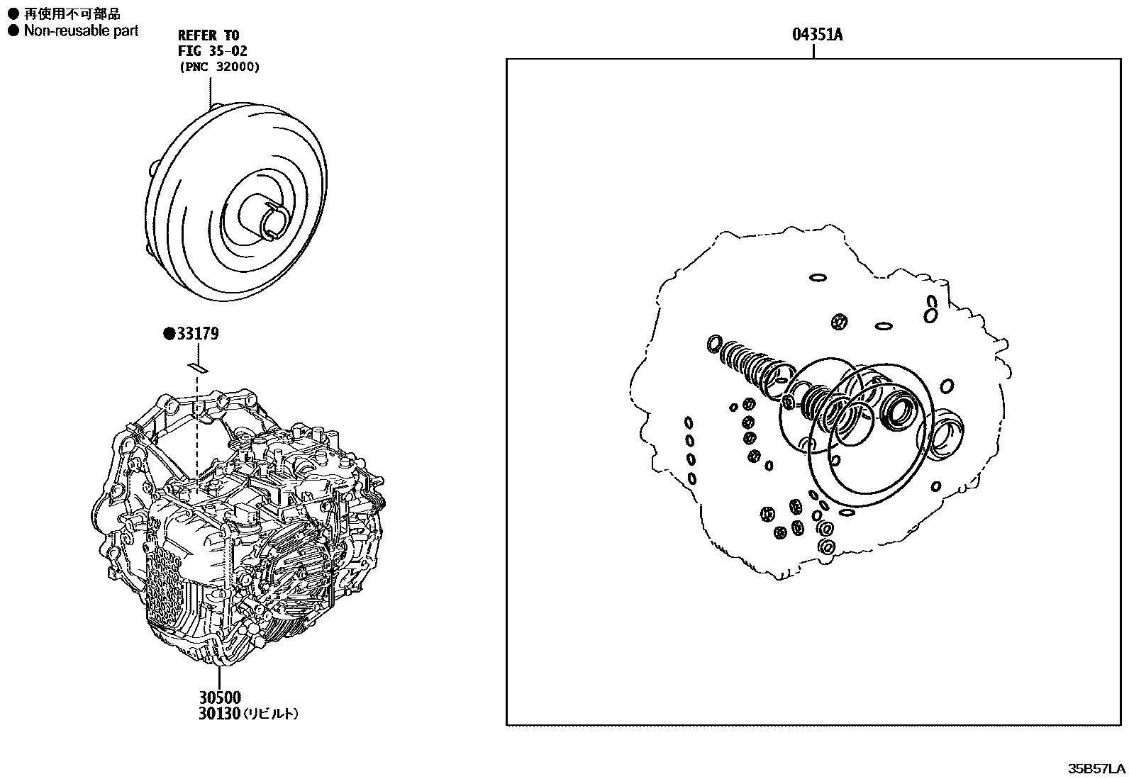 Toyota YARIS 传动桥或变速器总成和衬垫组件(ATM) EPC diagram — 35B57LA