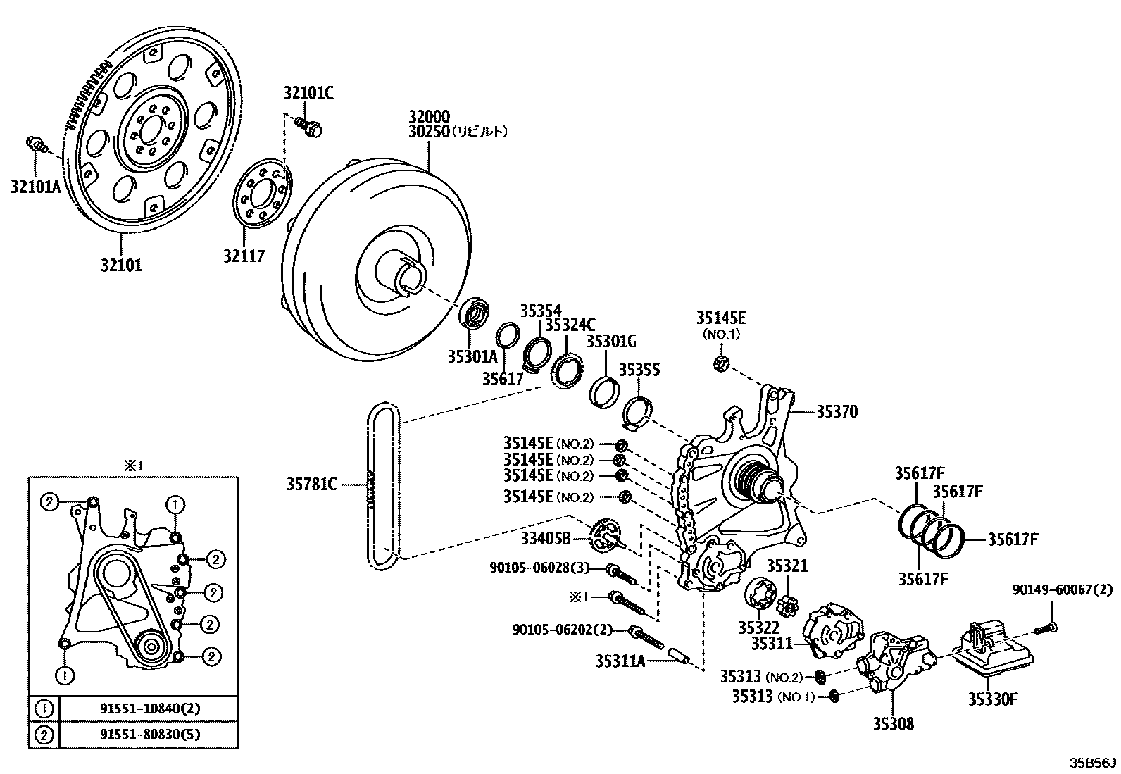 Toyota YARIS 变矩器、前油泵和链条(ATM) EPC diagram — 35B56J