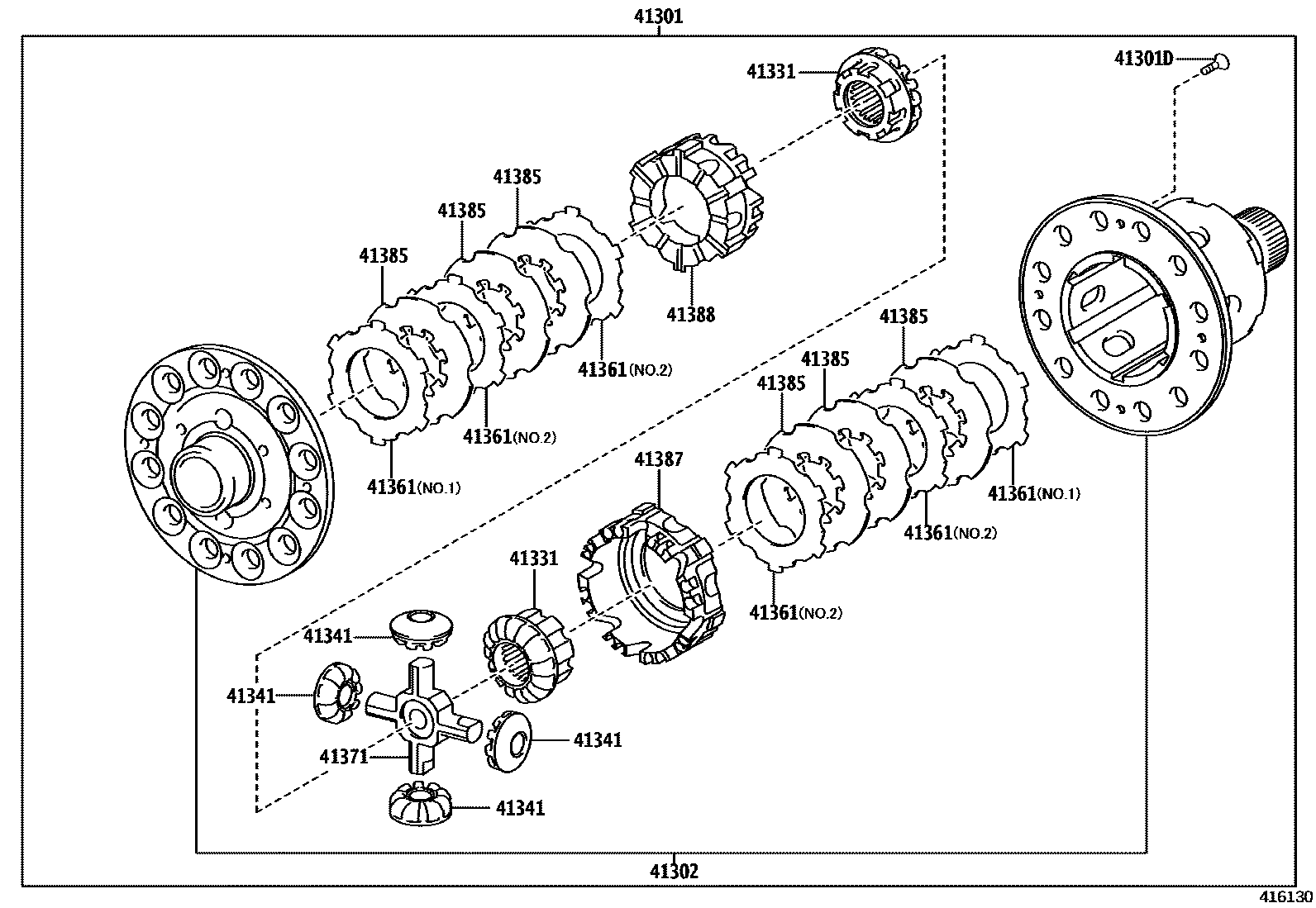 Toyota YARIS 后桥壳和差速器 EPC diagram — 416130