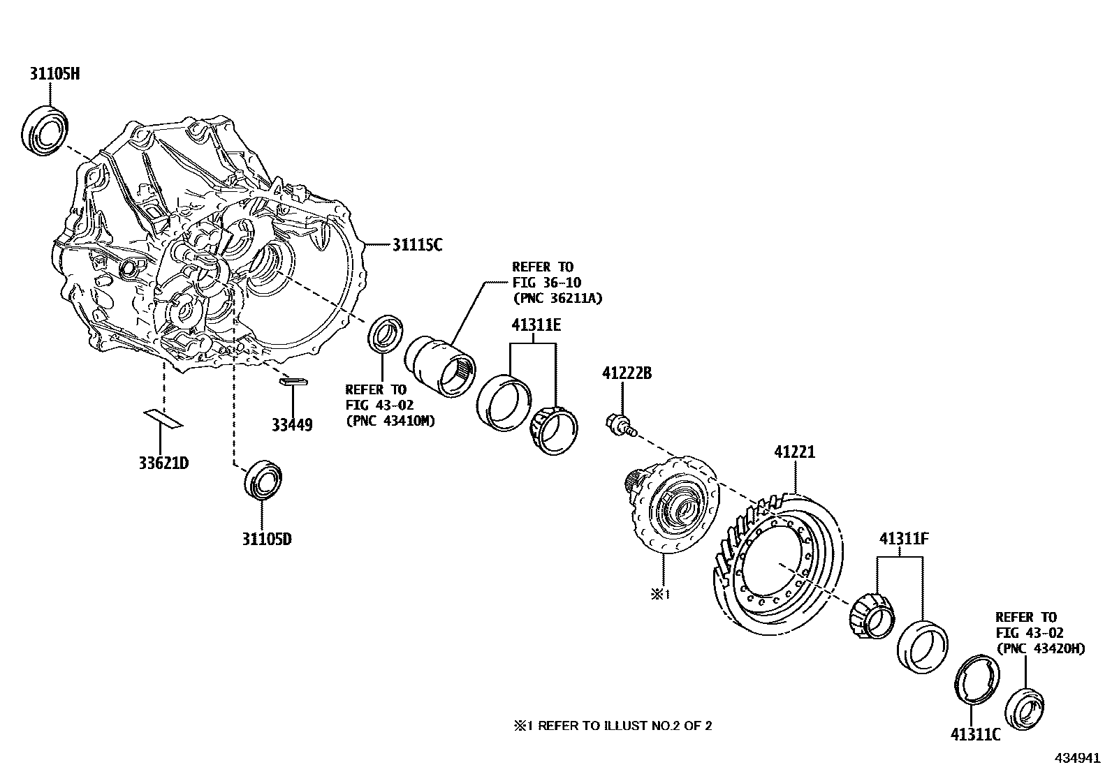 Toyota YARIS 前桥壳和差速器 EPC diagram — 434941