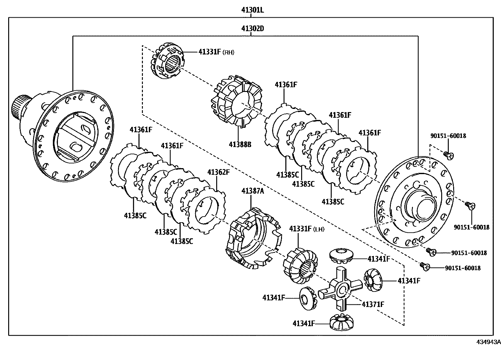 Toyota YARIS 前桥壳和差速器 EPC diagram — 434943A