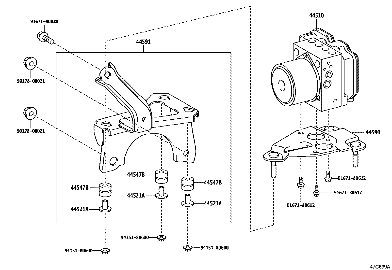 Toyota YARIS 制动配管和卡箍 EPC diagram — 47C639A