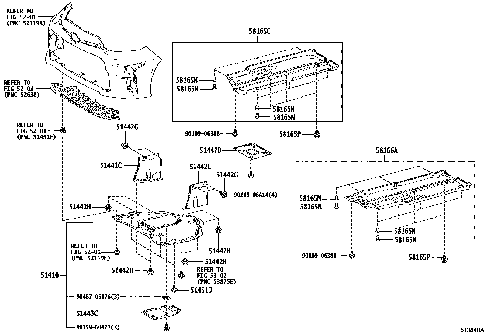 Toyota YARIS 悬架横梁和发动机底罩 EPC diagram — 513848A