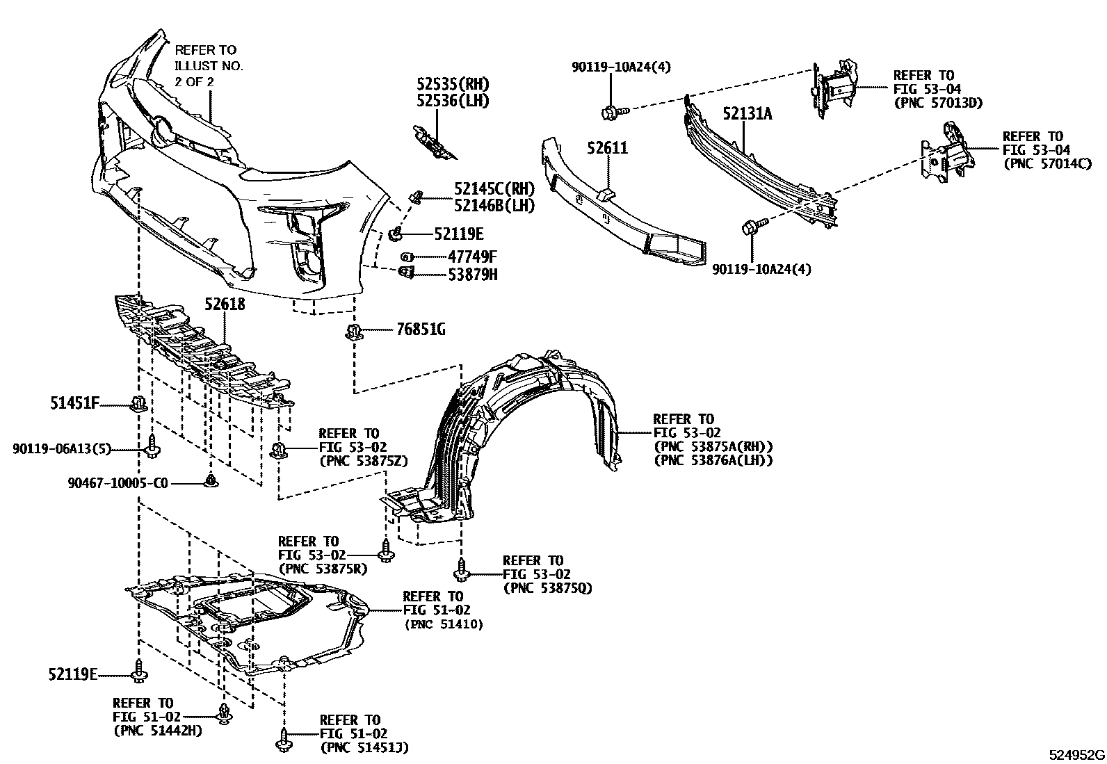 Toyota YARIS 前保险杠及附件 EPC diagram — 524952G