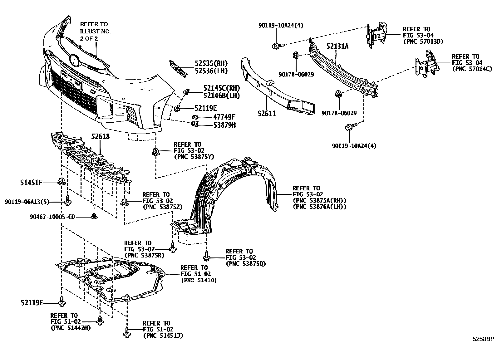 Toyota YARIS 前保险杠及附件 EPC diagram — 5258BP