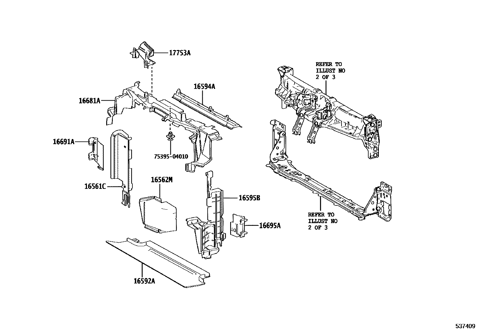 Toyota YARIS 前翼子板挡泥板和前围板 EPC diagram — 537409