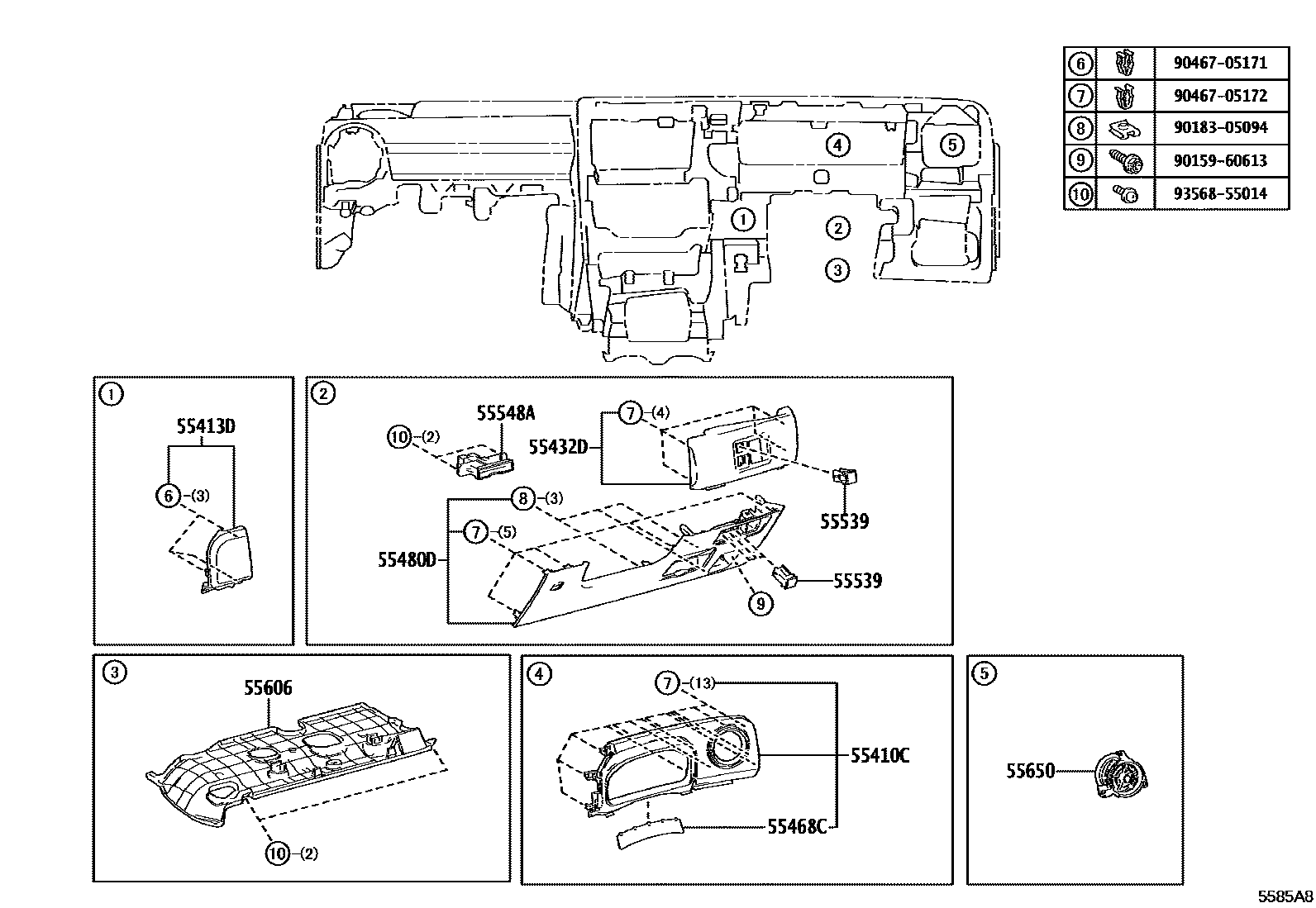 Toyota YARIS 仪表板和手套箱 EPC diagram — 5585A8