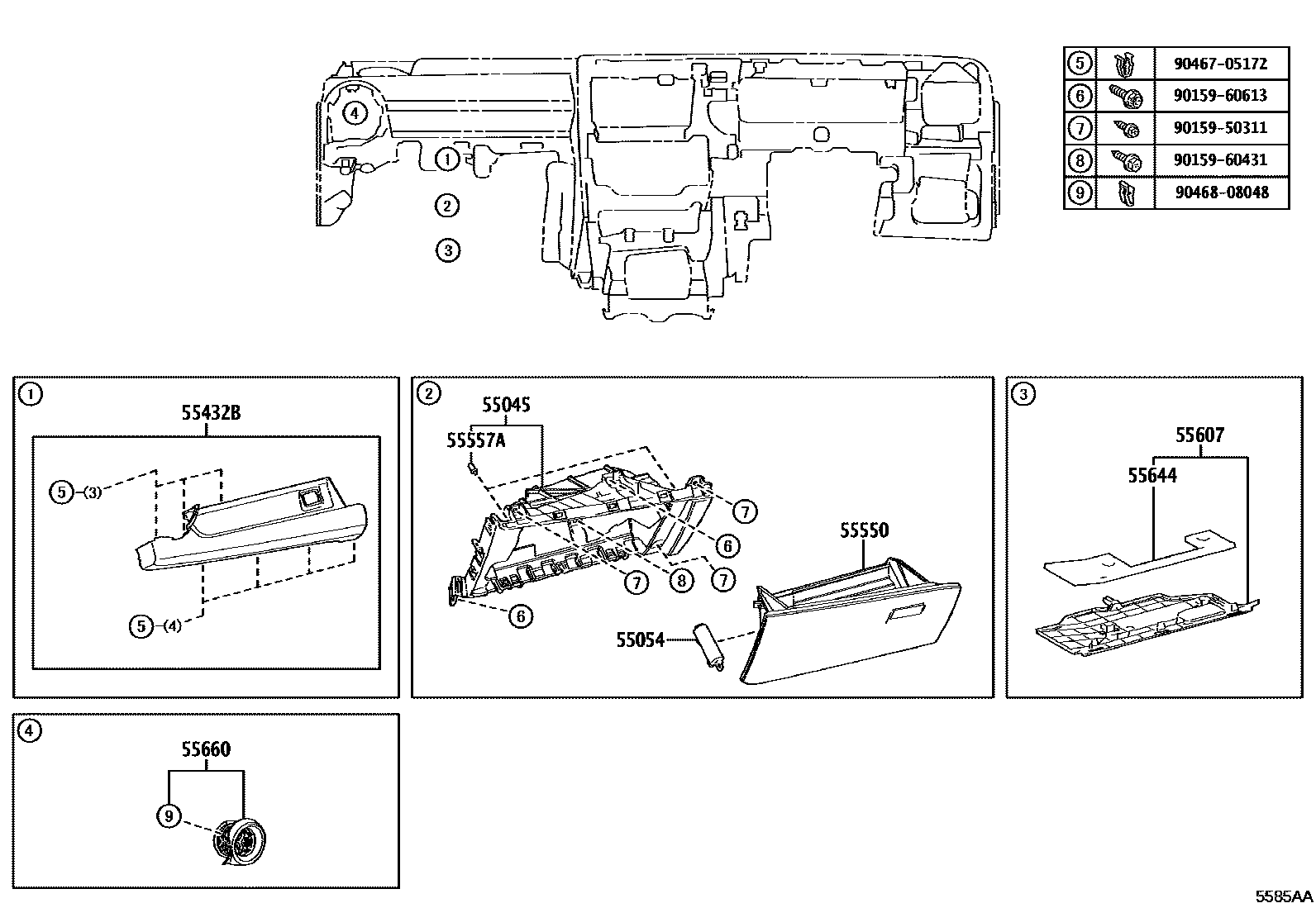 Toyota YARIS 仪表板和手套箱 EPC diagram — 5585AA