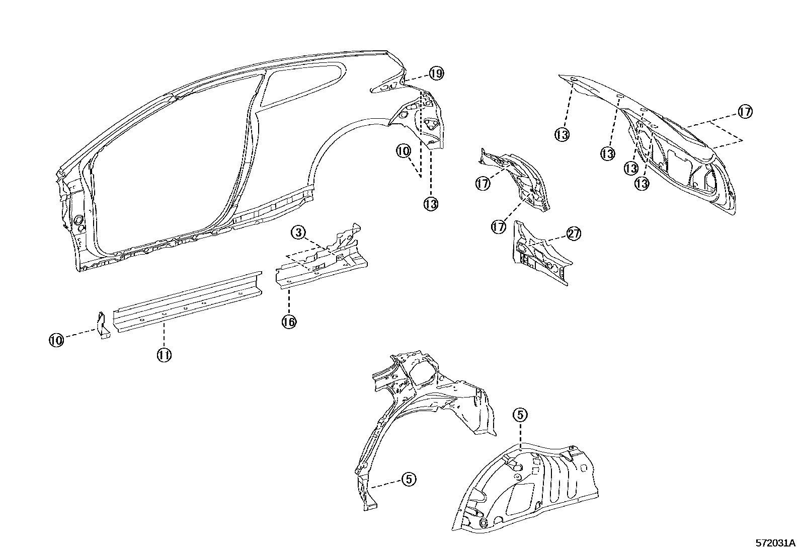 Toyota YARIS hole plug EPC diagram — 572031A