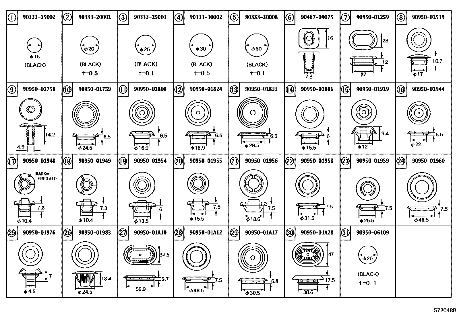 Toyota YARIS hole plug EPC diagram — 572048B