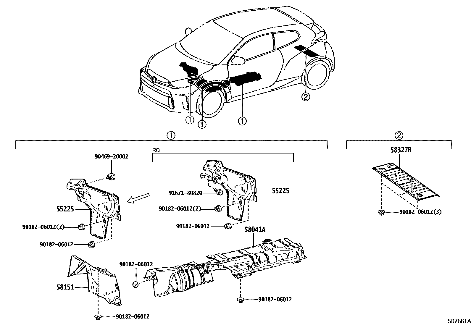 Toyota YARIS 地板隔热垫 EPC diagram — 587661A