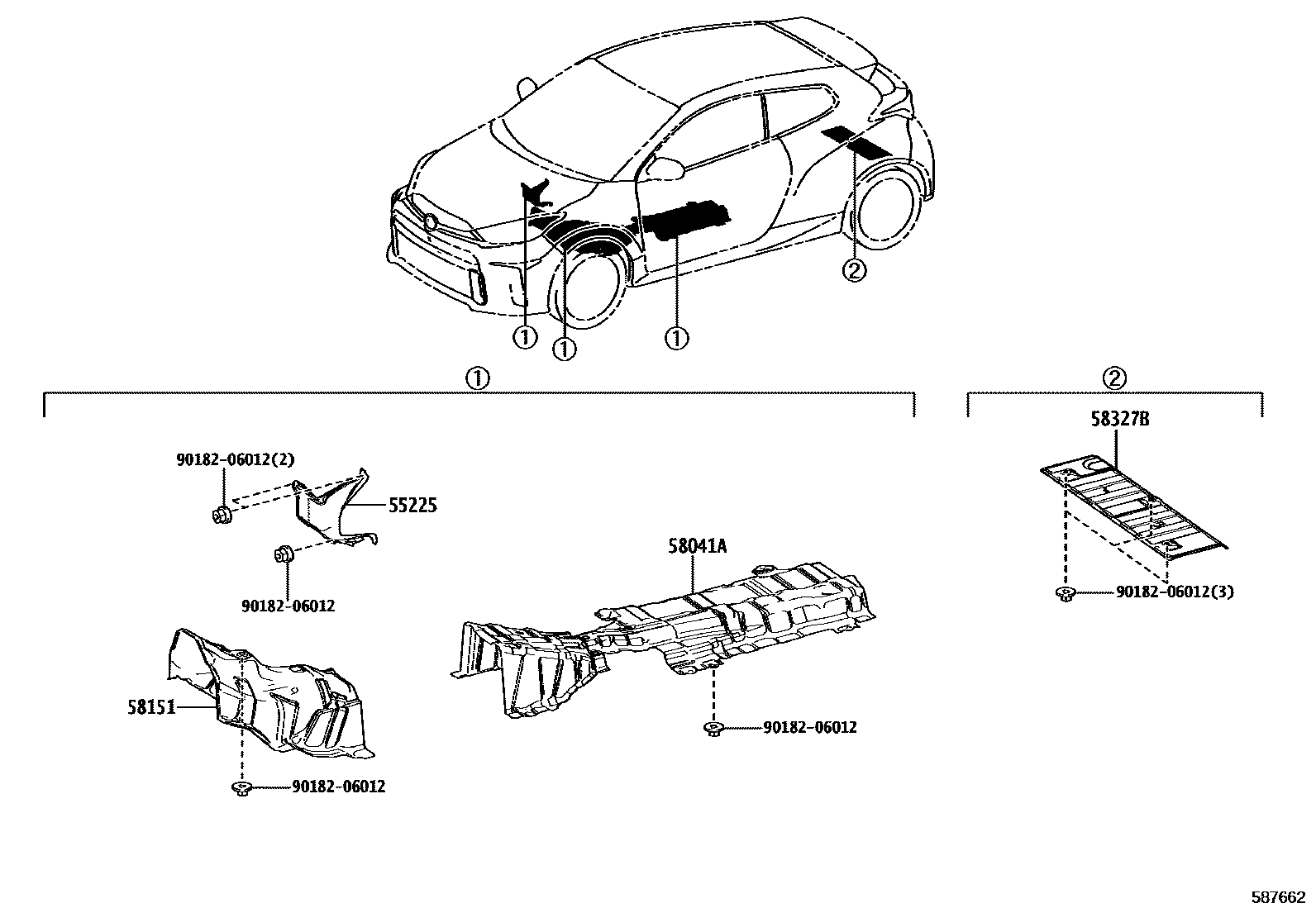 Toyota YARIS 地板隔热垫 EPC diagram — 587662