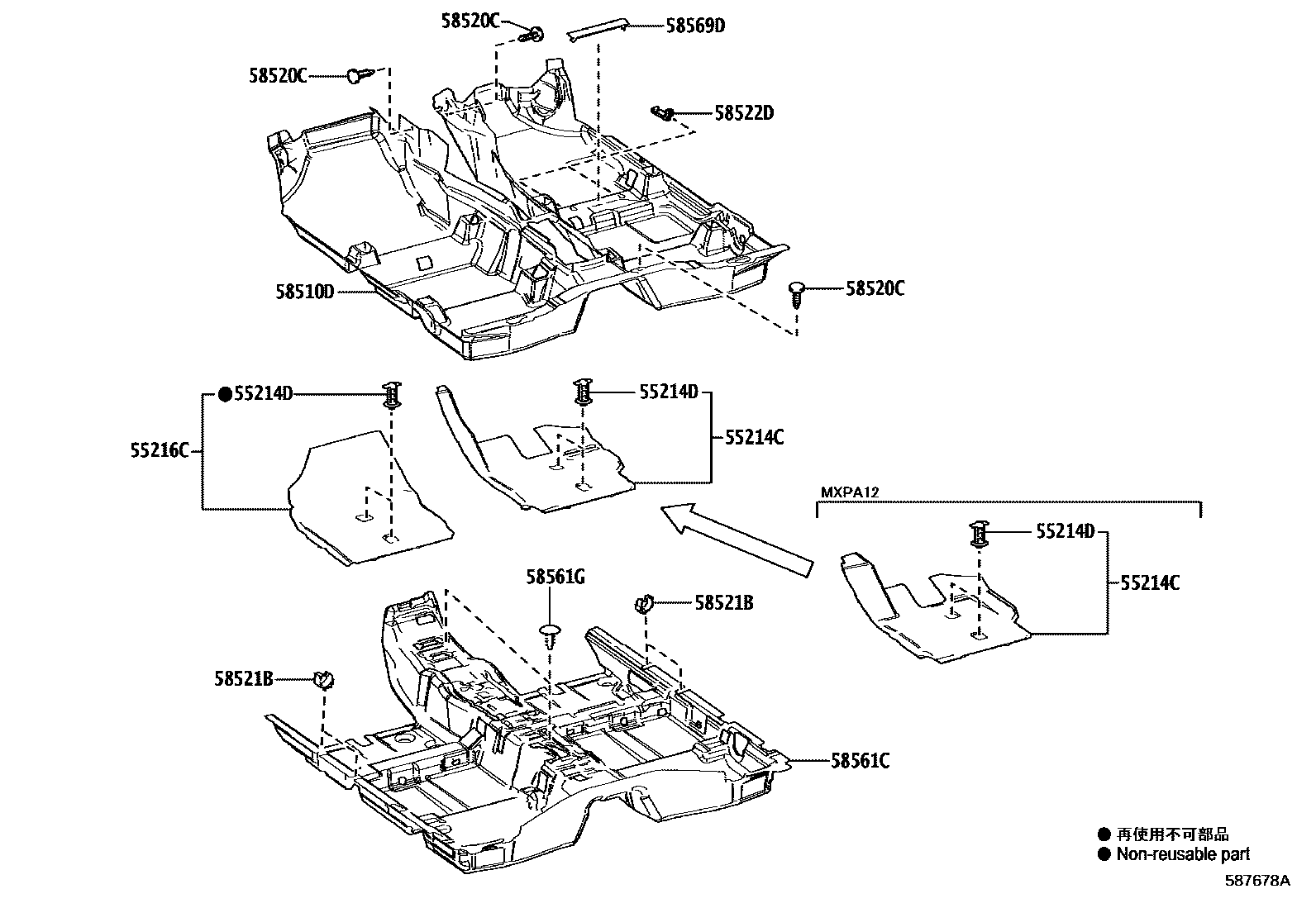 Toyota YARIS 地板垫和地毯 EPC diagram — 587678A