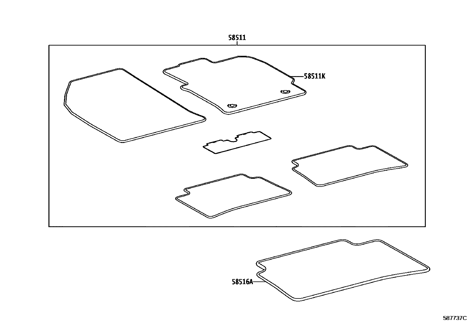 Toyota YARIS 地板垫和地毯 EPC diagram — 587737C