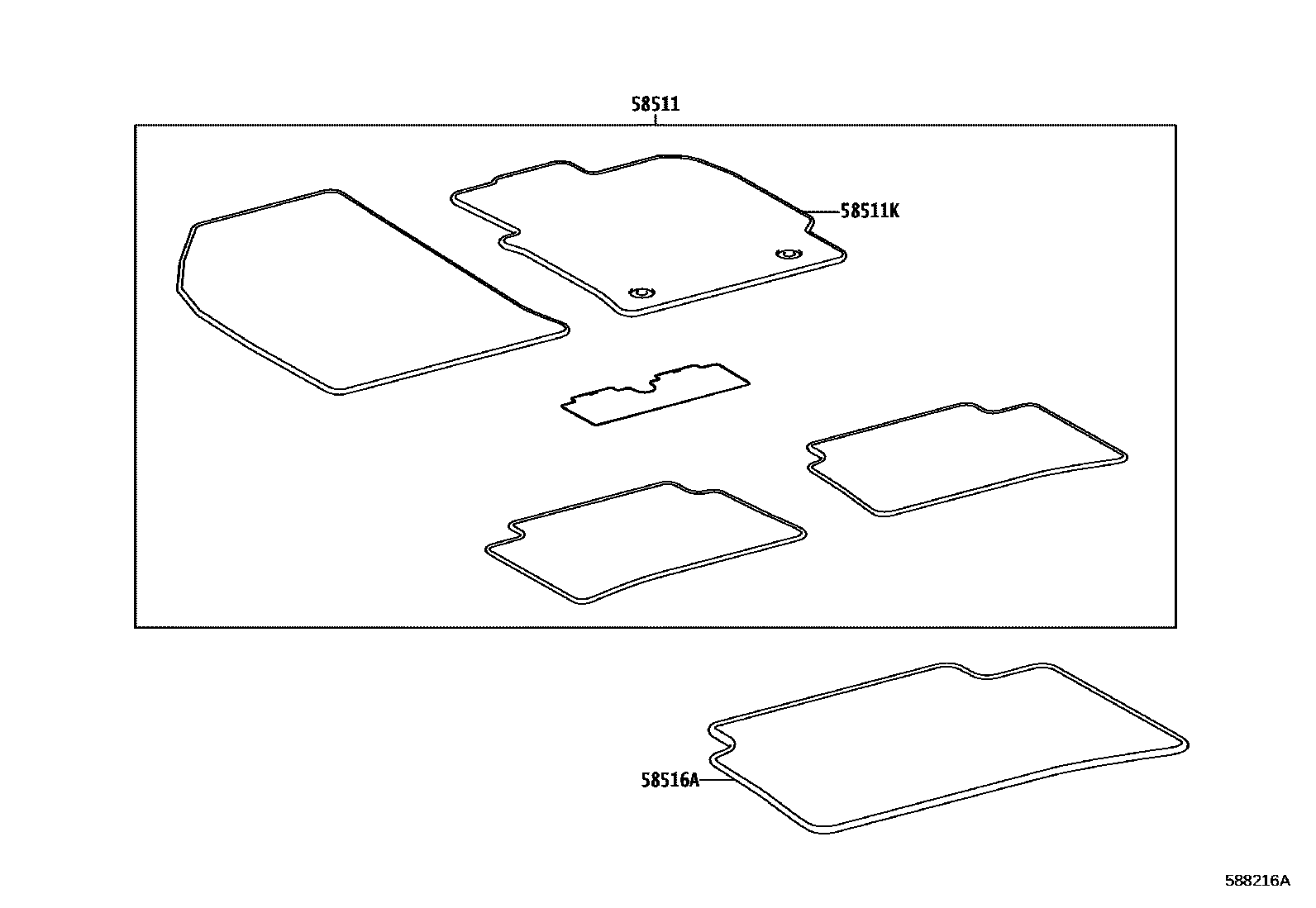 Toyota YARIS 地板垫和地毯 EPC diagram — 588216A