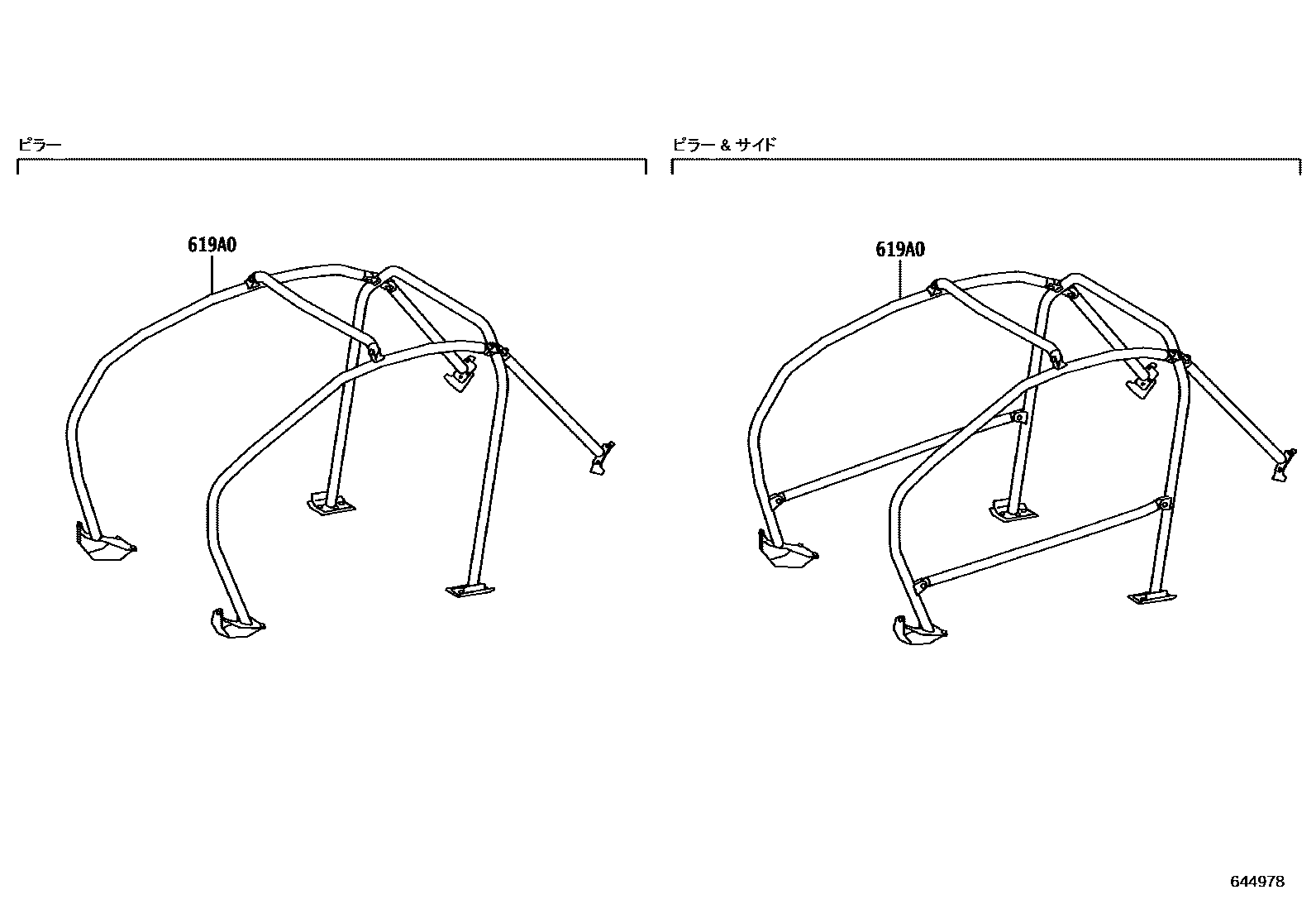 Toyota YARIS 内饰板和车门防水胶条 EPC diagram — 644978