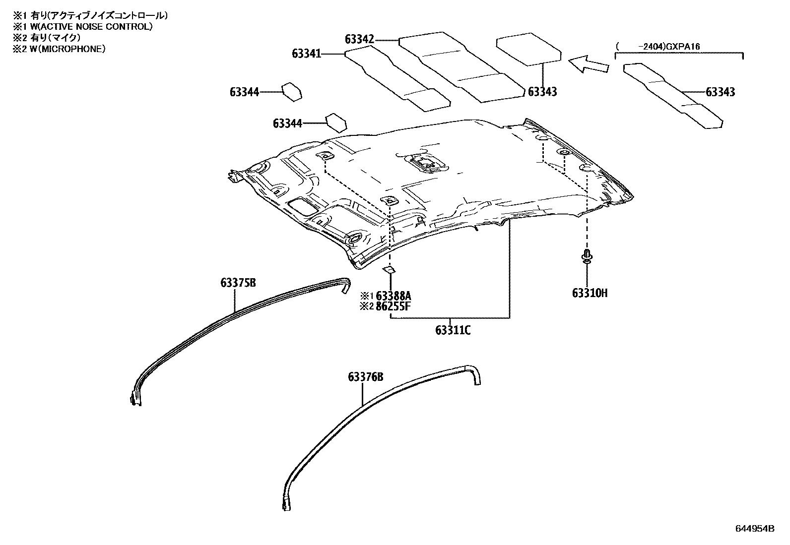 Toyota YARIS 车顶内衬和消声垫 EPC diagram — 644954B