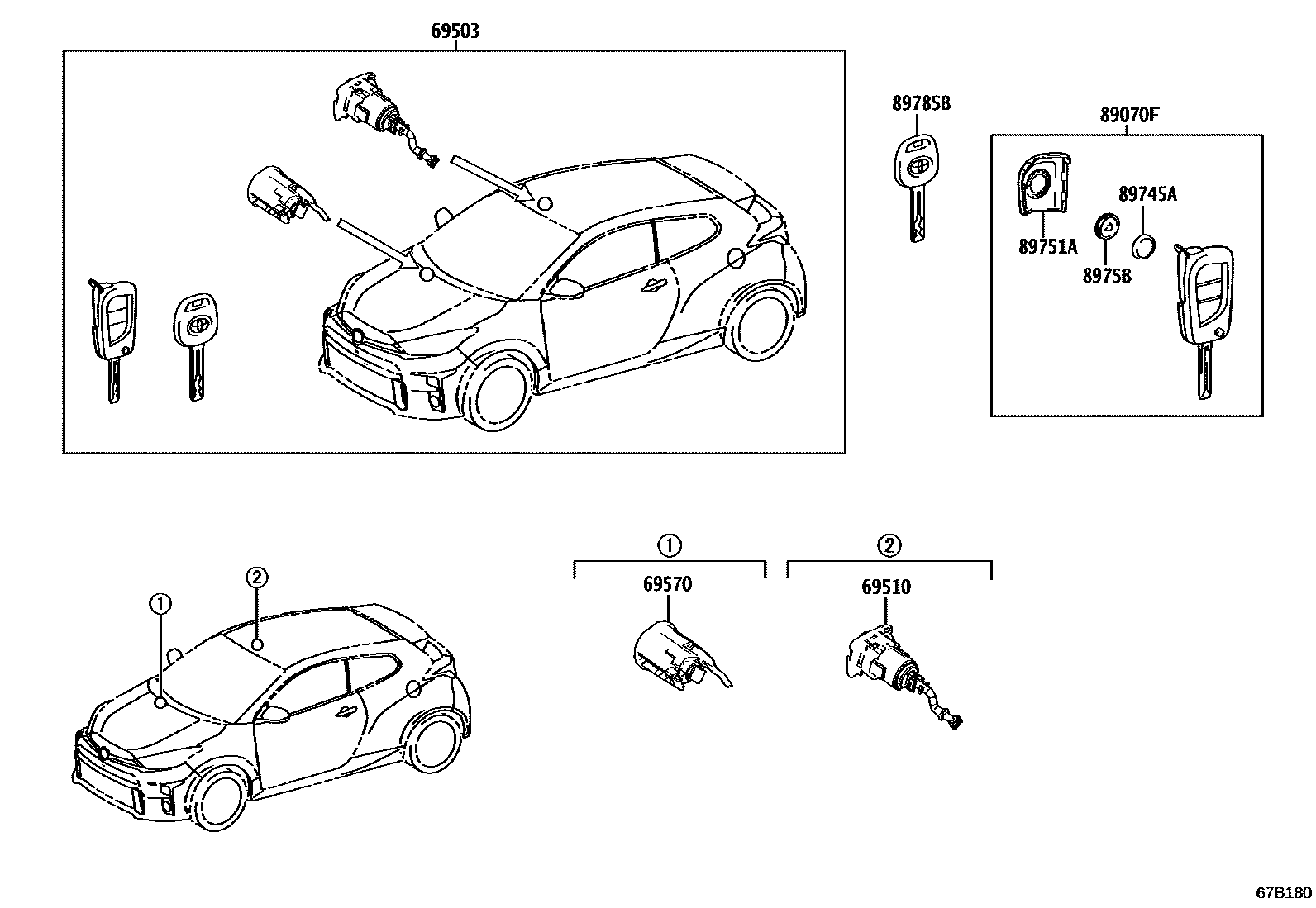 Toyota YARIS 锁芯组件 EPC diagram — 67B180